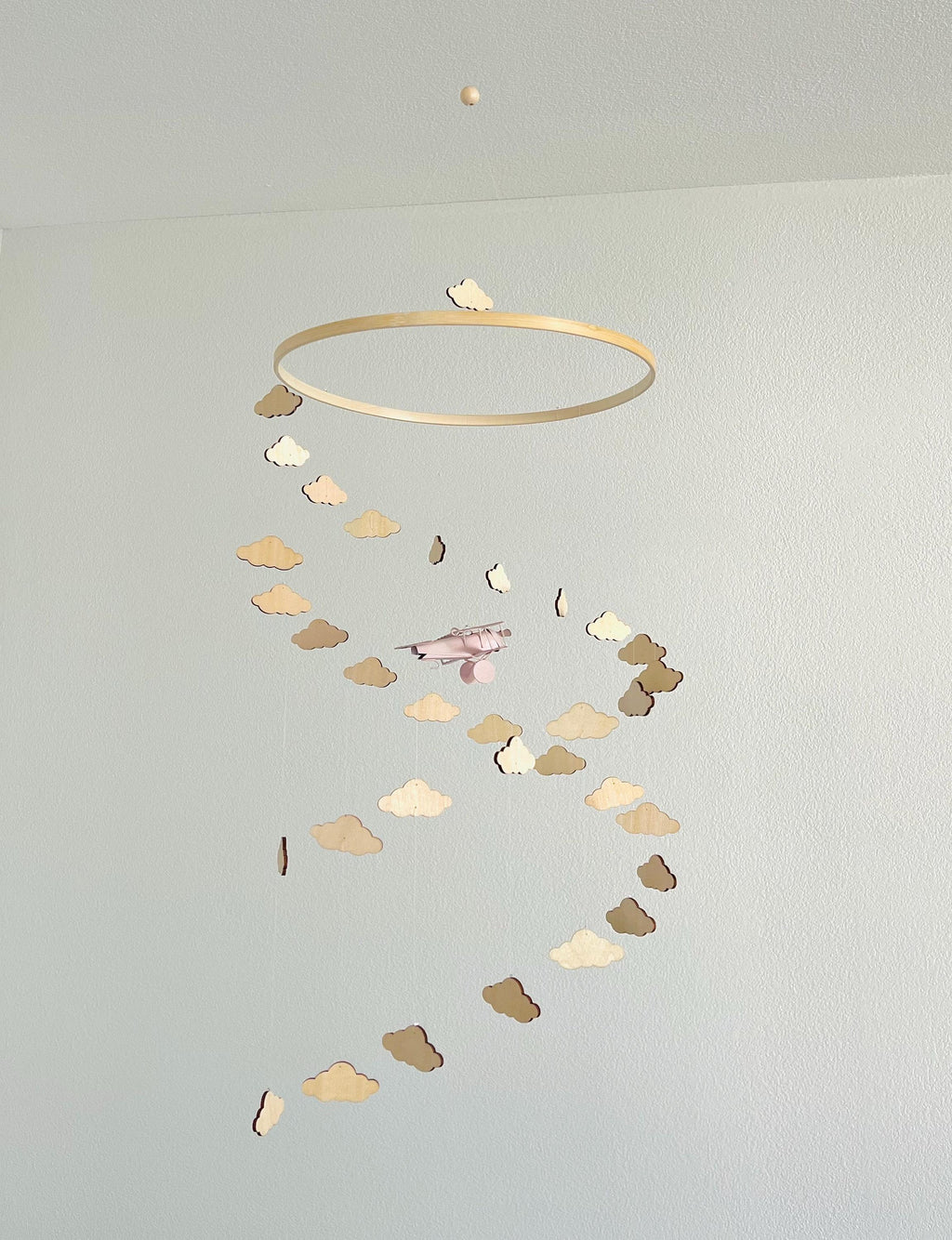 Dust pink airplane and clouds baby mobile, spiral crib mobile nursery, boho  baby mobile, minimalist mobile, gender neutral mobile