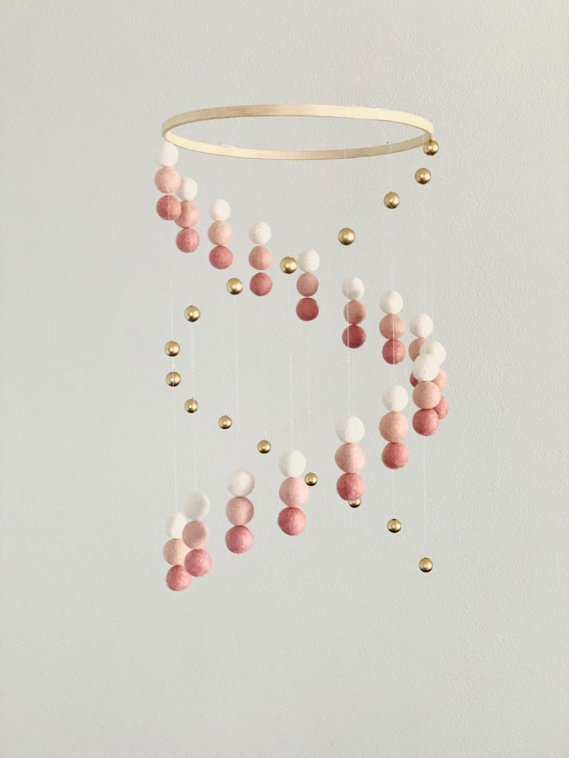 Mint ombre felt wool ball mobile, gold balls and pom pom mobile, felt  mobile, felt ball mobile, minimalist mobile, boho nursery decor