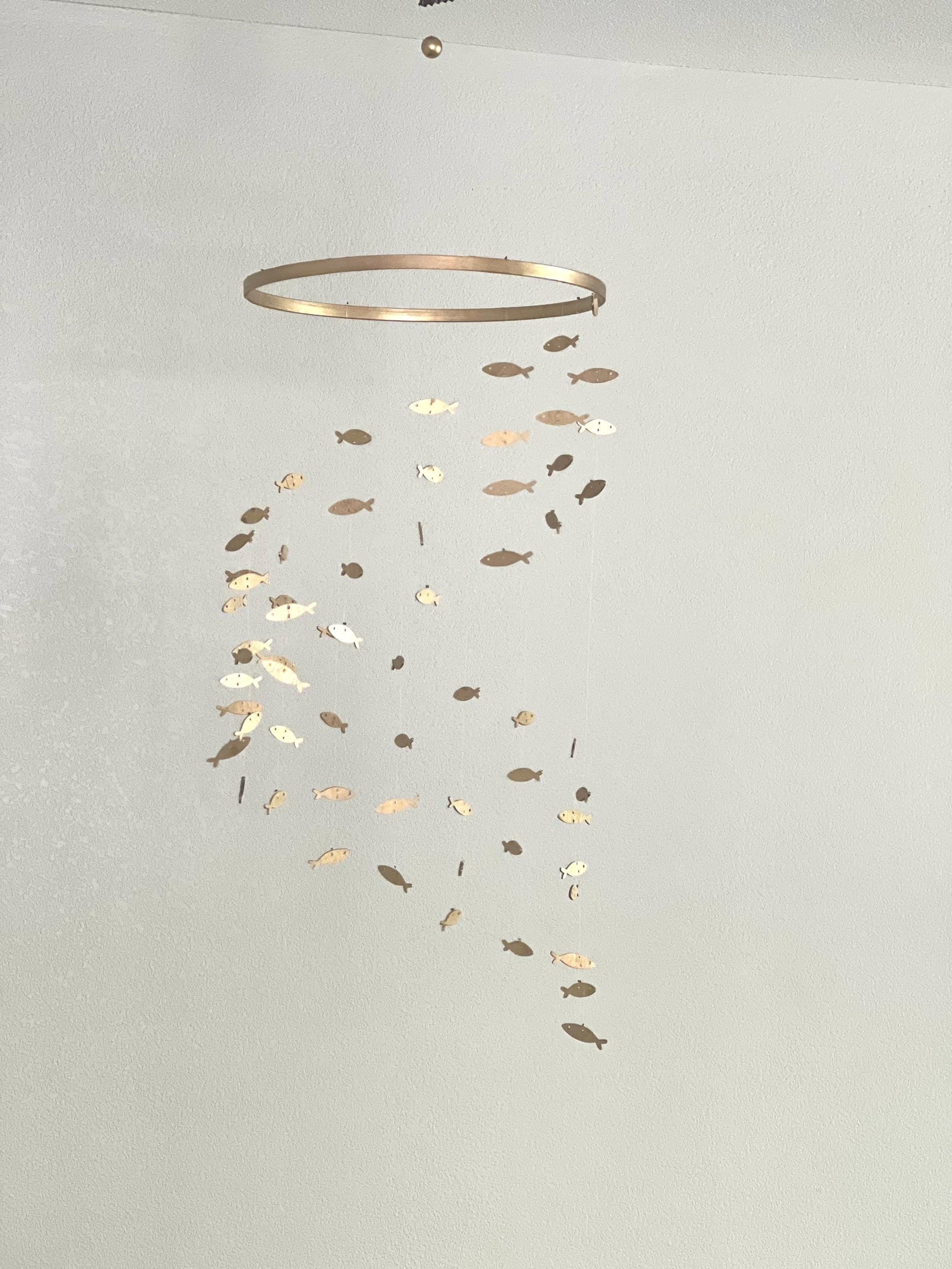 Gold silver fish baby mobile, marine crib mobile nursery, night baby mobile, wood kids mobile, minimalist mobile, gender neutral mobile