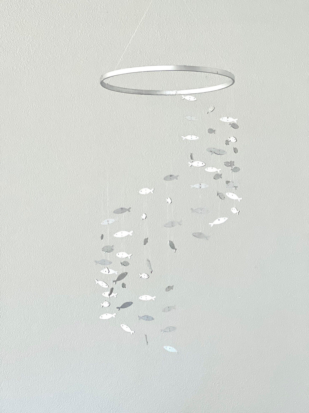 Silver wood fish baby mobile, marine crib mobile nursery, night baby mobile, kids mobile, minimalist mobile, gender neutral mobile