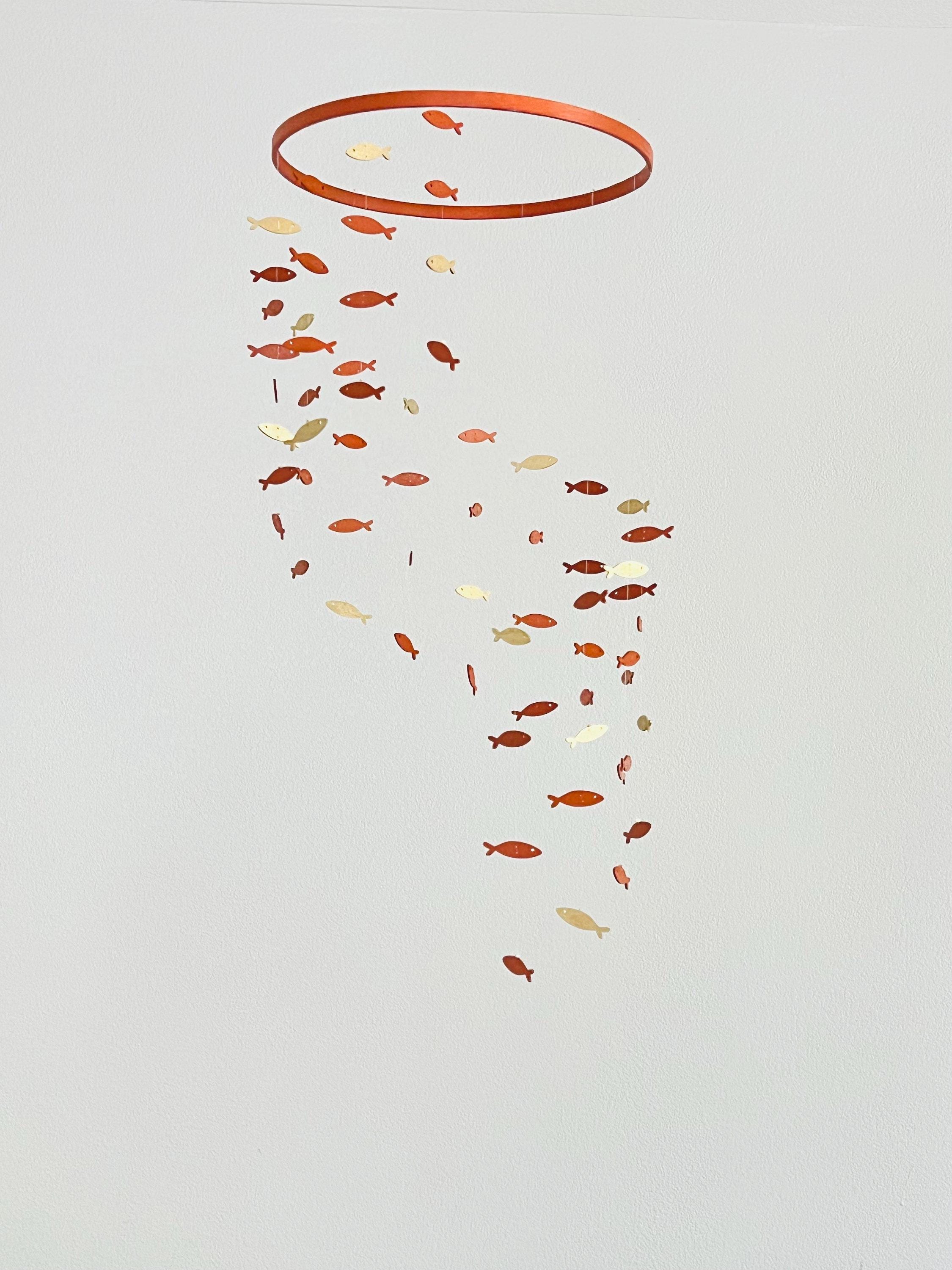 Wood terracotta and gold fish baby mobile, marine crib mobile nursery, kids mobile, minimalist mobile, gender neutral mobile