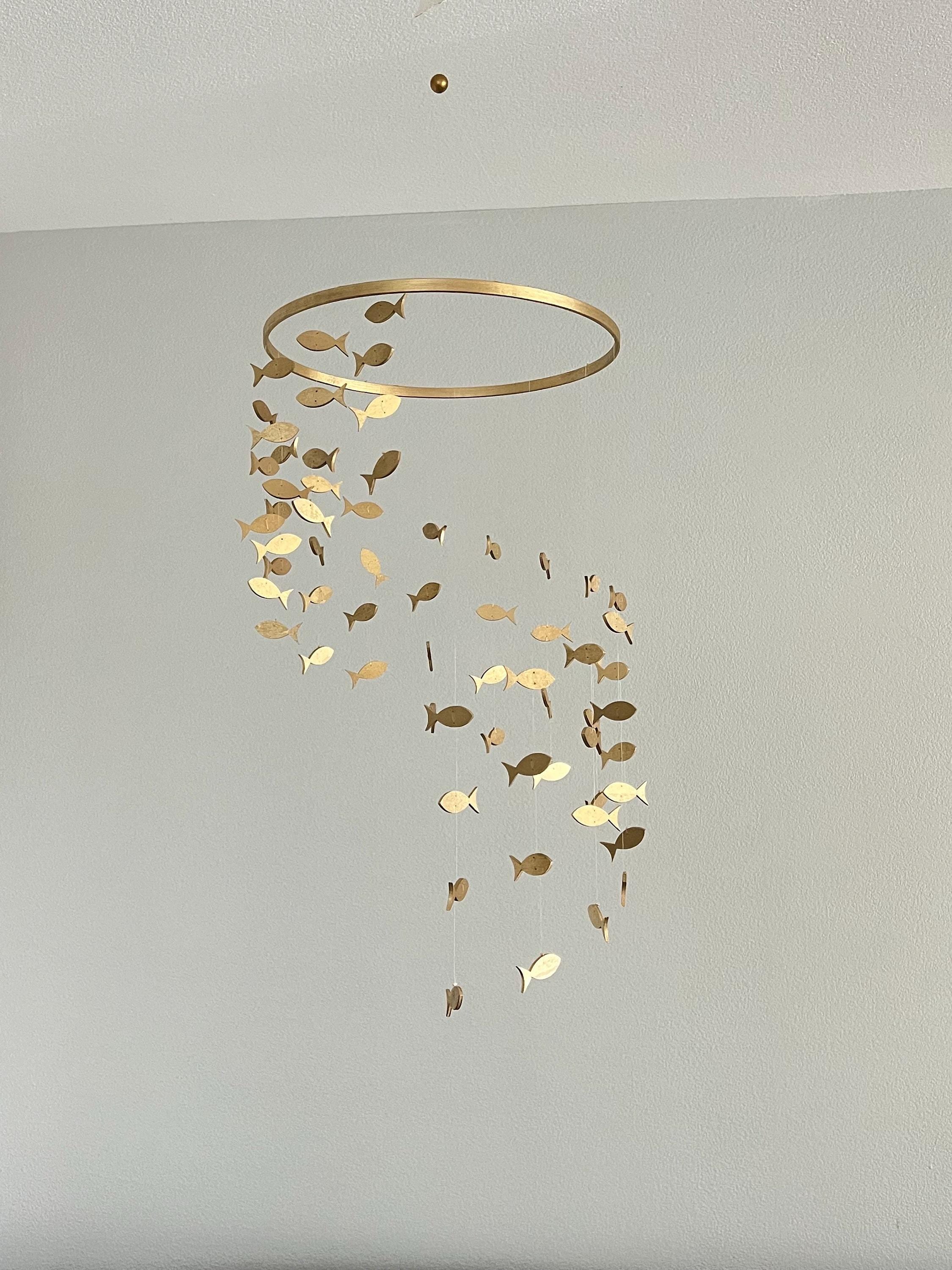 Wood fish baby mobile, marine crib mobile boho nursery night mobile, fishing kids mobile, minimalist mobile, fisherman neutral mobile
