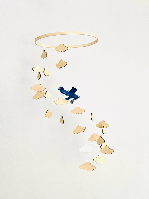 Airplane and clouds baby mobile, spiral crib mobile nursery, night baby mobile, kids mobile, minimalist mobile, gender neutral mobile