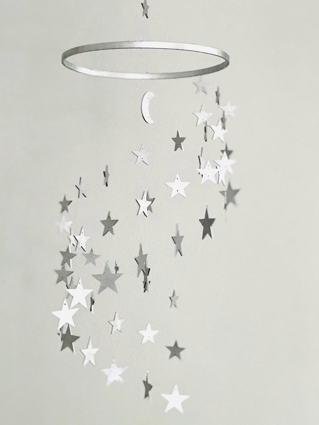 Gold stars baby mobile, silver stars and moon mobile nursery, moon baby mobile, night baby mobile, minimalist mobile, gender neutral mobile