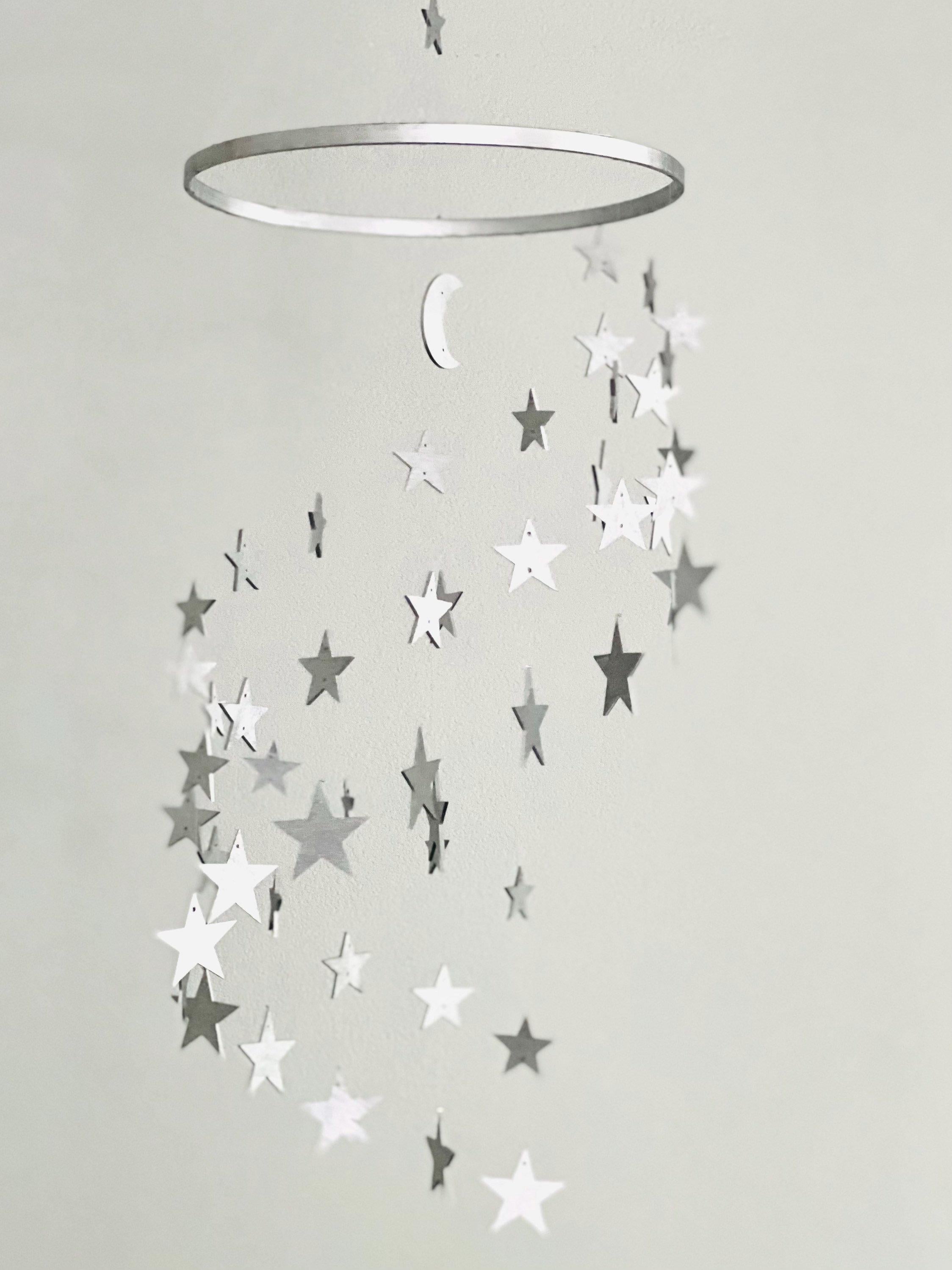 Gold stars baby mobile, silver stars and moon mobile nursery, moon baby mobile, night baby mobile, minimalist mobile, gender neutral mobile