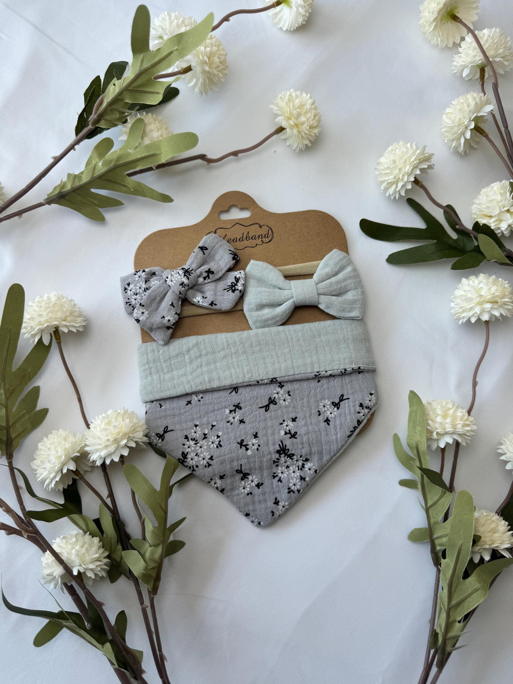 Baby Gift Box – Blue Knit Cardigan with Daisies, Headbands & Bib | Baby Shower Gift |  Outfit Set | Coming Home Gift| 9 month