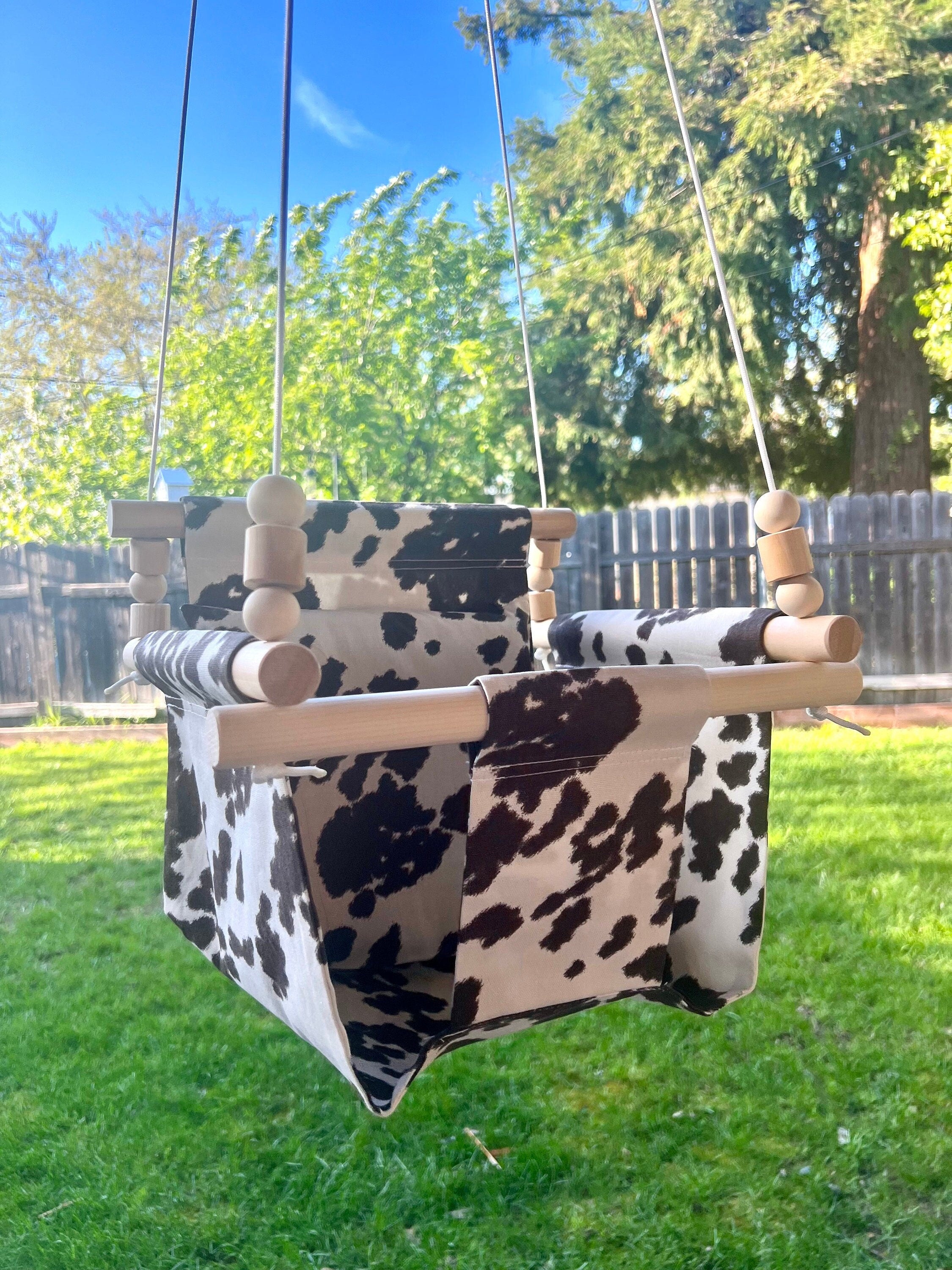 Brown Cow Print  Baby Toddler Fabric Swing Minimalistic Baby Shipped in 3 days Customized Gift