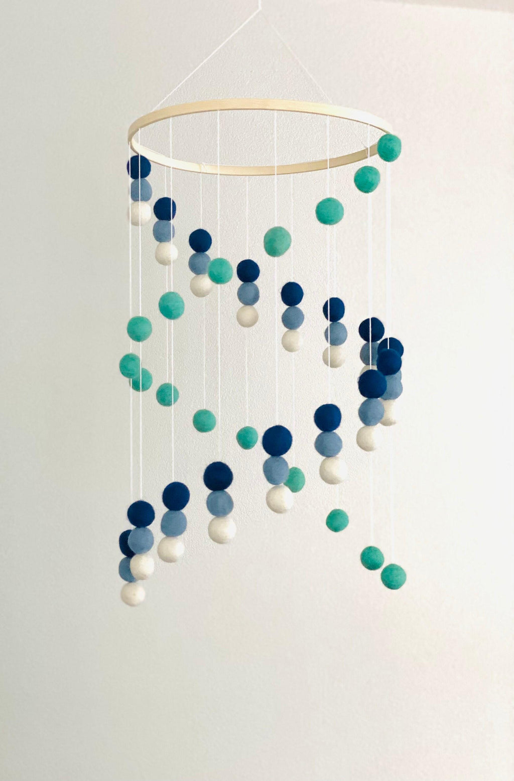 Felt wool ball mobile, pom pom mobile, felt pom pom mobile, felt ball mobile, minimalist mobile, boho nursery decor