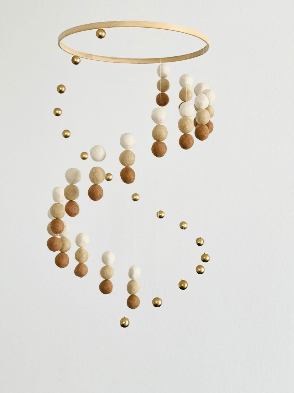 Gold silver balls and felt wool balls mobile, neutral felt pom pom mobile, felt ball mobile, minimalist mobile, boho nursery decor