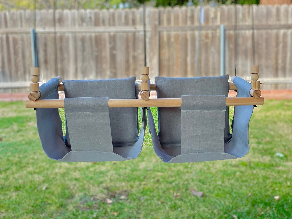 Linen Twin Babies Fabric Swing  Double Indoor/Outdoor Baby/Todler Swing with a Pillows Customize it.