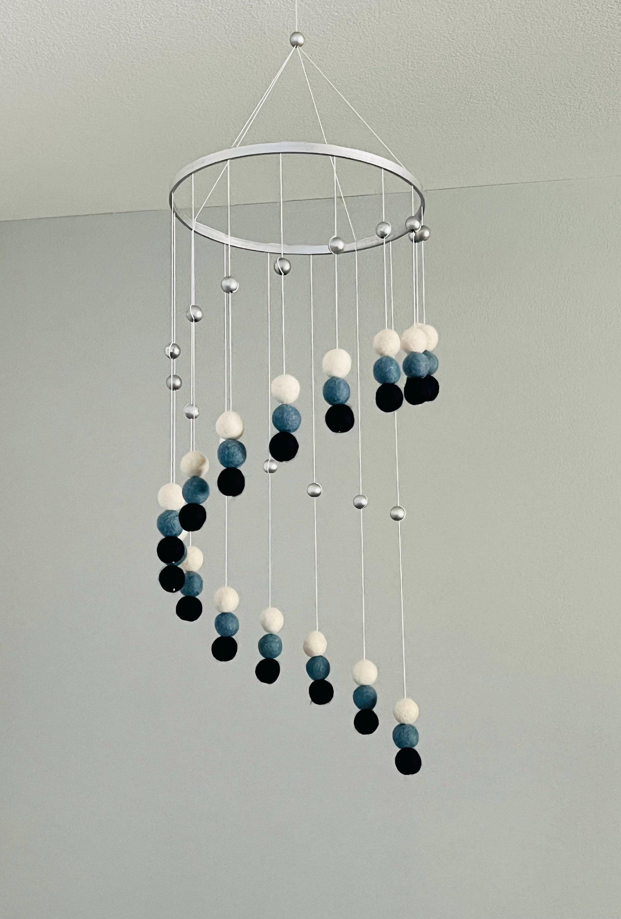 Felt wool ball mobile, pom pom mobile, felt pom pom mobile, felt ball mobile, baby girl mobile, minimalist mobile, boho nursery decor