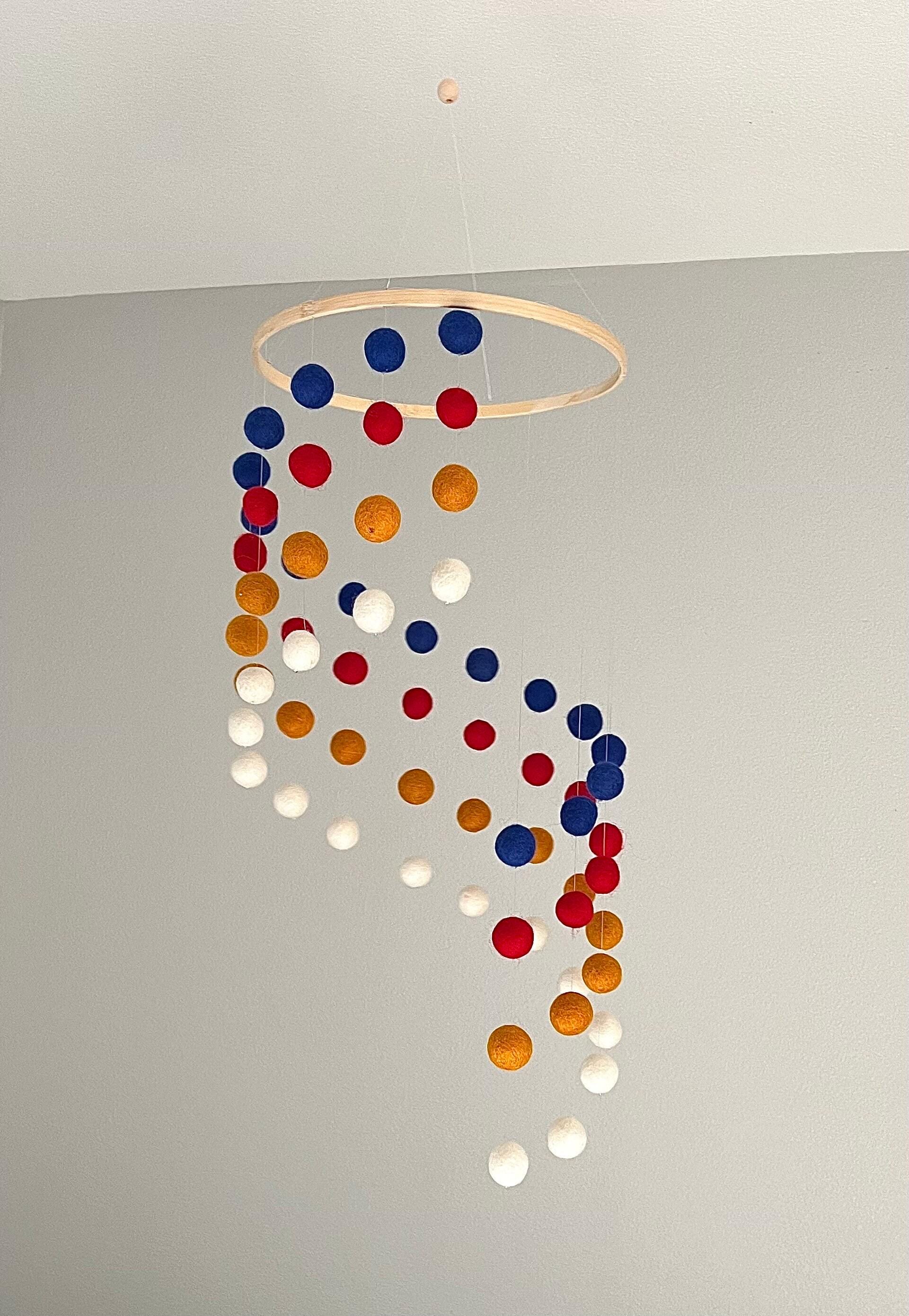 Colorful felt wool ball mobile, pom pom mobile, felt pom pom mobile, felt ball mobile, minimalist mobile, boho nursery decor