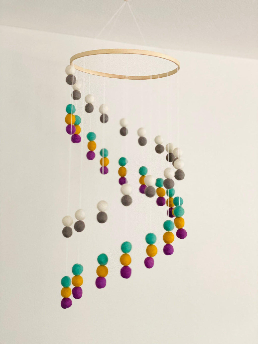 Felt wool ball mobile, pom pom mobile, felt pom pom mobile, felt ball mobile, baby girl mobile, minimalist mobile, boho nursery decor