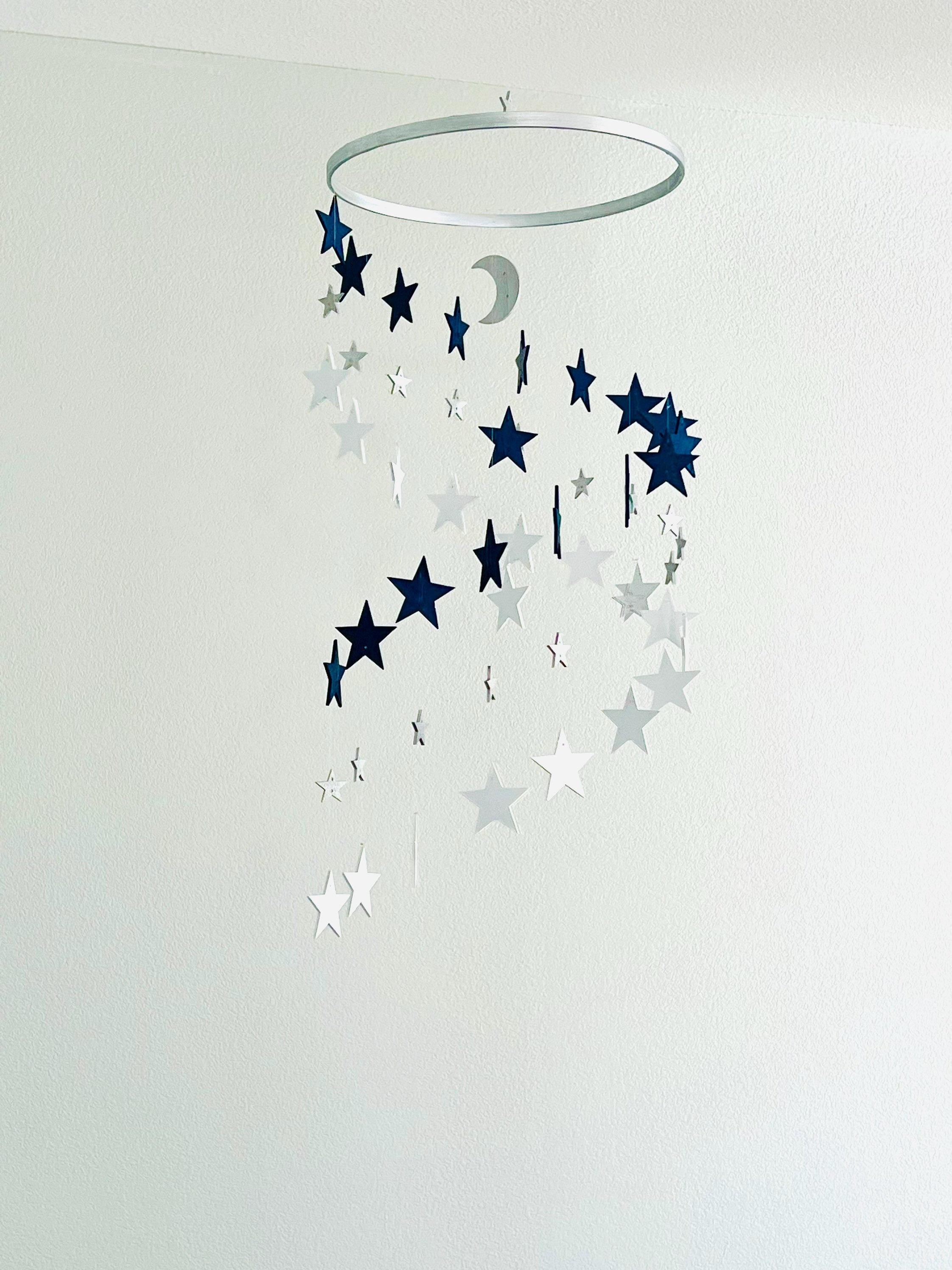Gold and navy and white stars baby mobile, wood stars and moon mobile nursery, toddlers mobile, kids room decor, minimalist mobiles