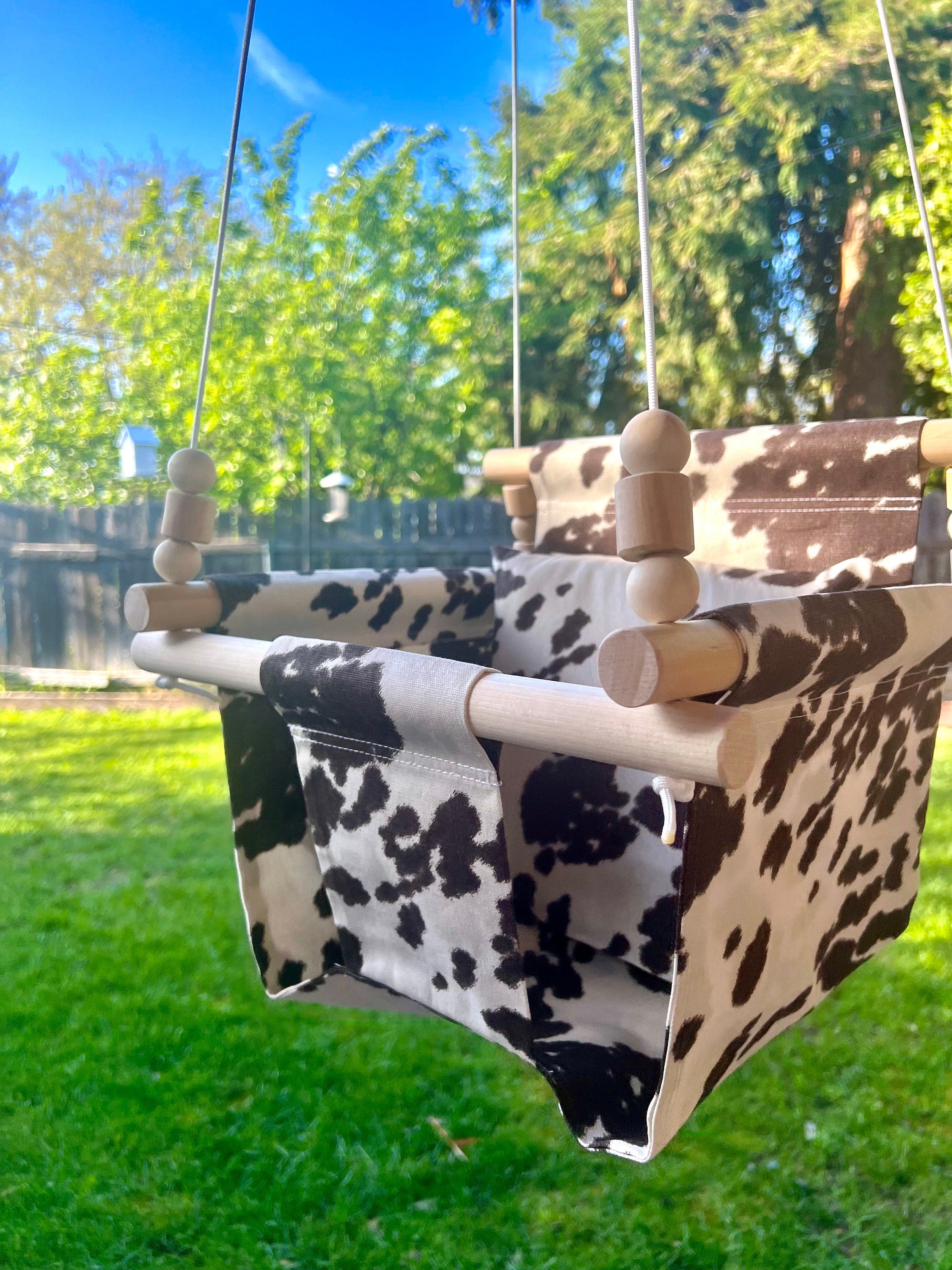 Brown Cow Print  Baby Toddler Fabric Swing Minimalistic Baby Shipped in 3 days Customized Gift