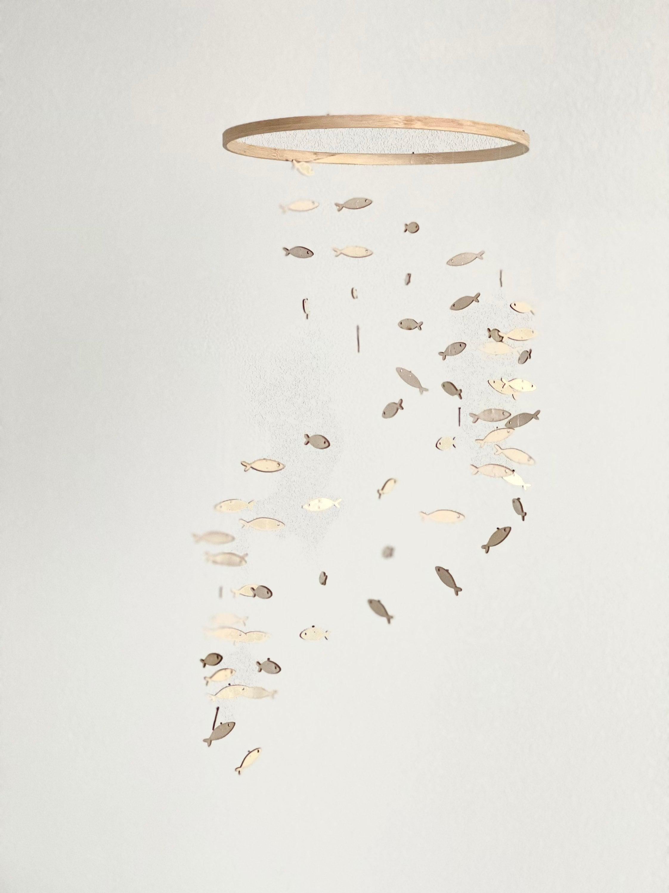 Silver wood fish baby mobile, marine crib mobile nursery, night baby mobile, kids mobile, minimalist mobile, gender neutral mobile