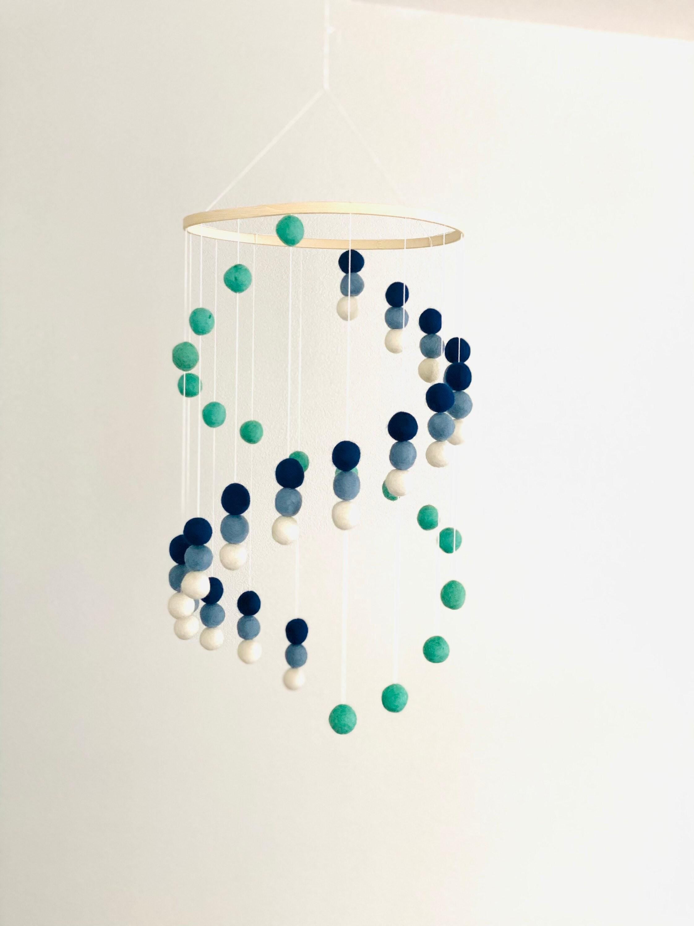 Felt wool ball mobile, pom pom mobile, felt pom pom mobile, felt ball mobile, minimalist mobile, boho nursery decor