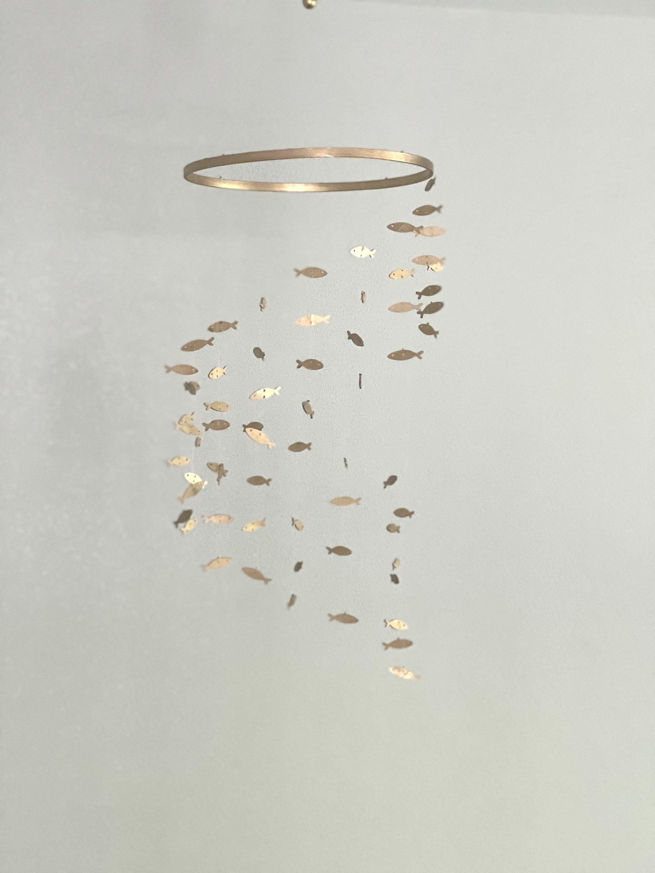 Gold silver fish baby mobile, marine crib mobile nursery, night baby mobile, wood kids mobile, minimalist mobile, gender neutral mobile