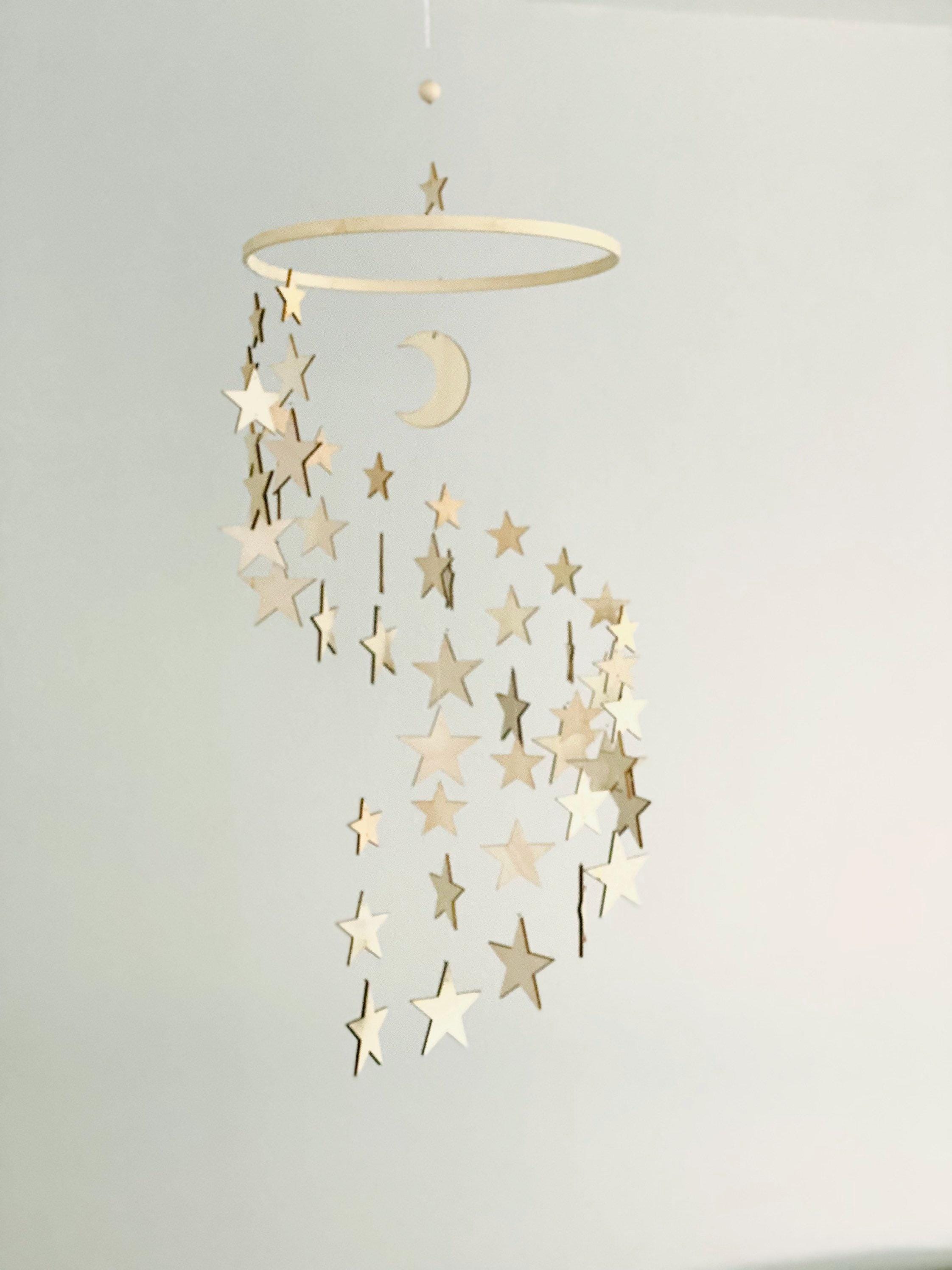 Wood stars baby mobile, stars and moon mobile nursery, night baby mobile, night baby mobile, minimalist mobile, gender neutral mobile