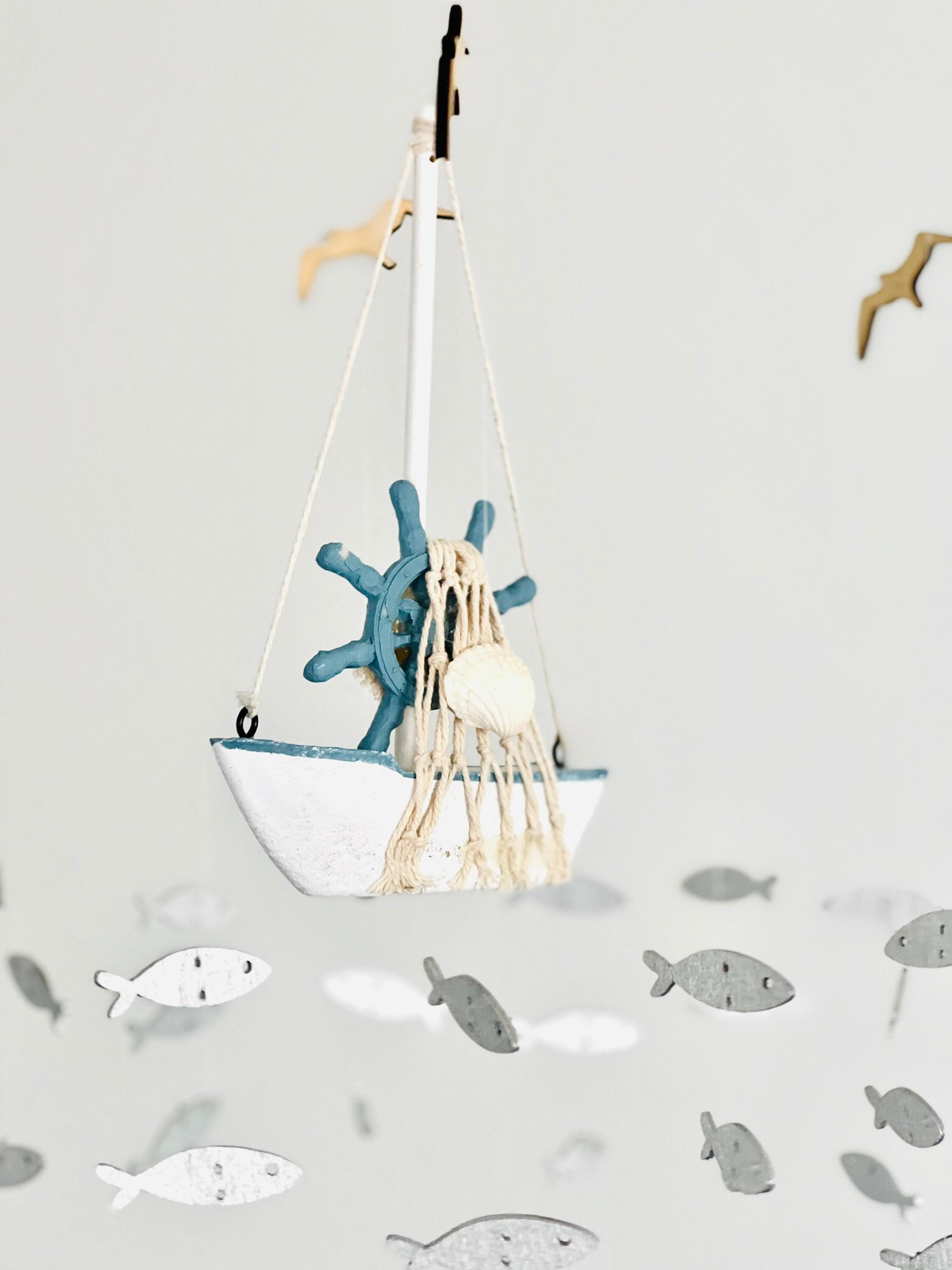 Fishing baby mobile, marine crib mobile nursery, boat fish bird baby toddler mobile, modern minimalist mobile, gender neutral mobile