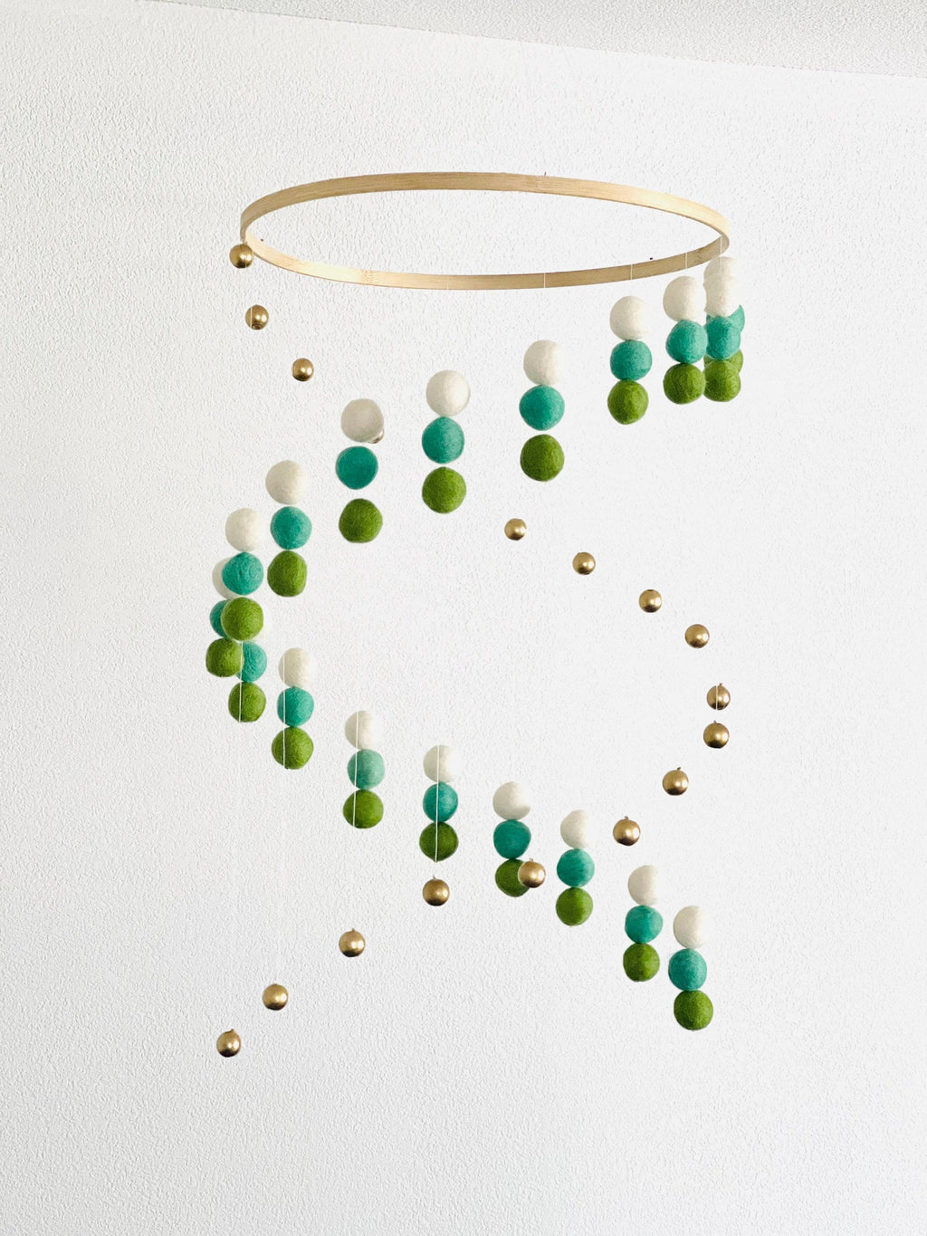 Gold silver balls and felt wool balls mobile, neutral felt pom pom mobile, felt ball mobile, minimalist mobile, boho nursery decor