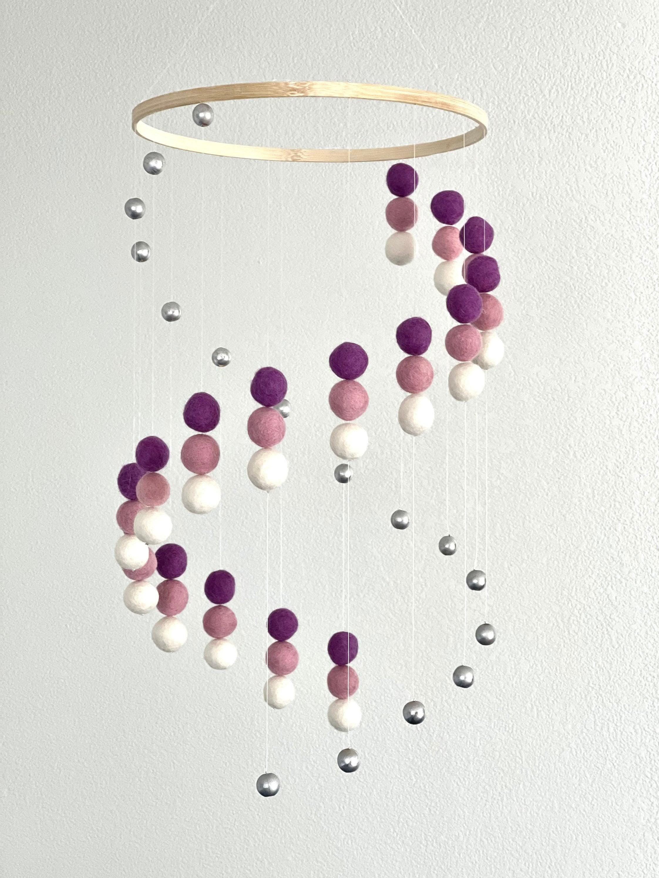 Lavender felt wool ball mobile, pom pom mobile, felt pom pom mobile, felt ball mobile, minimalist mobile, boho nursery decor
