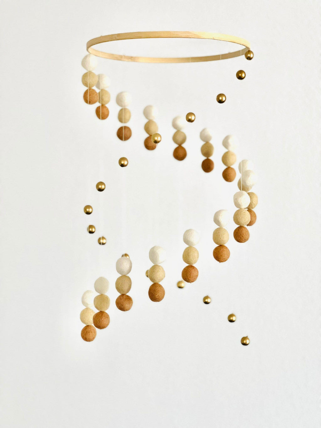 Gold silver balls and felt wool balls mobile, neutral felt pom pom mobile, felt ball mobile, minimalist mobile, boho nursery decor