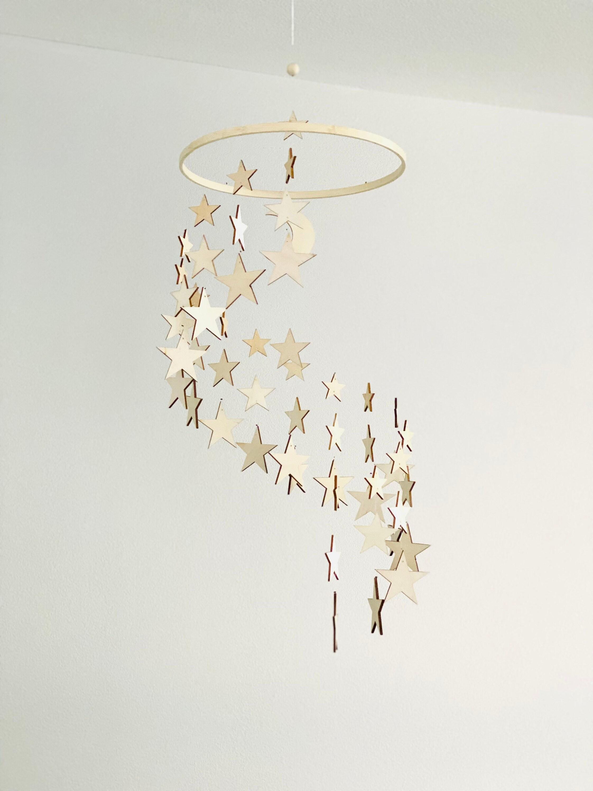 Wood stars baby mobile, stars and moon mobile nursery, night baby mobile, night baby mobile, minimalist mobile, gender neutral mobile