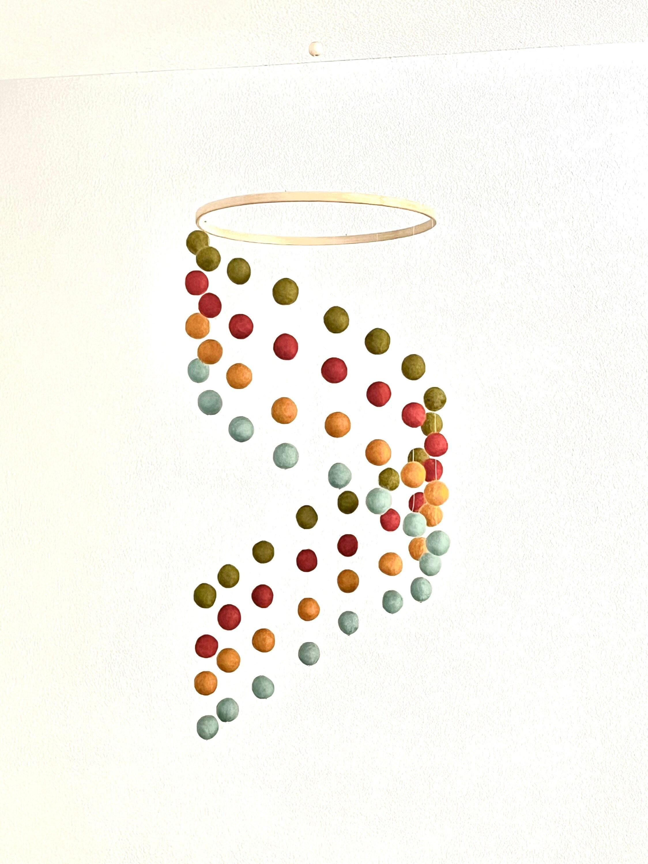 Colorful felt wool ball mobile, pom pom mobile, felt pom pom mobile, felt ball mobile, minimalist mobile, boho nursery decor