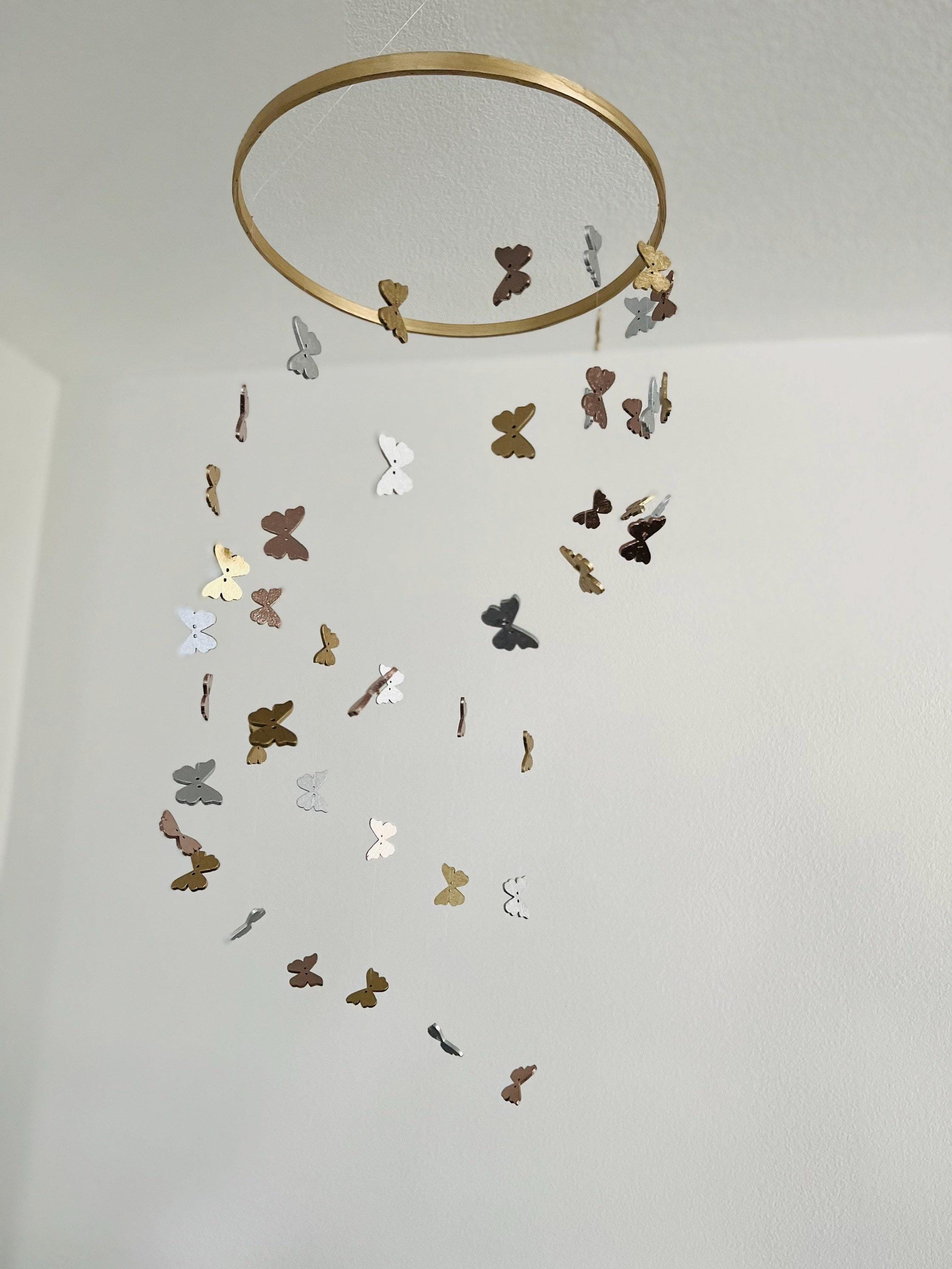 Multicolor butterflies baby mobile, gold, silver, rose gold wood kids mobile, boho minimalist mobile, gender neutral mobile