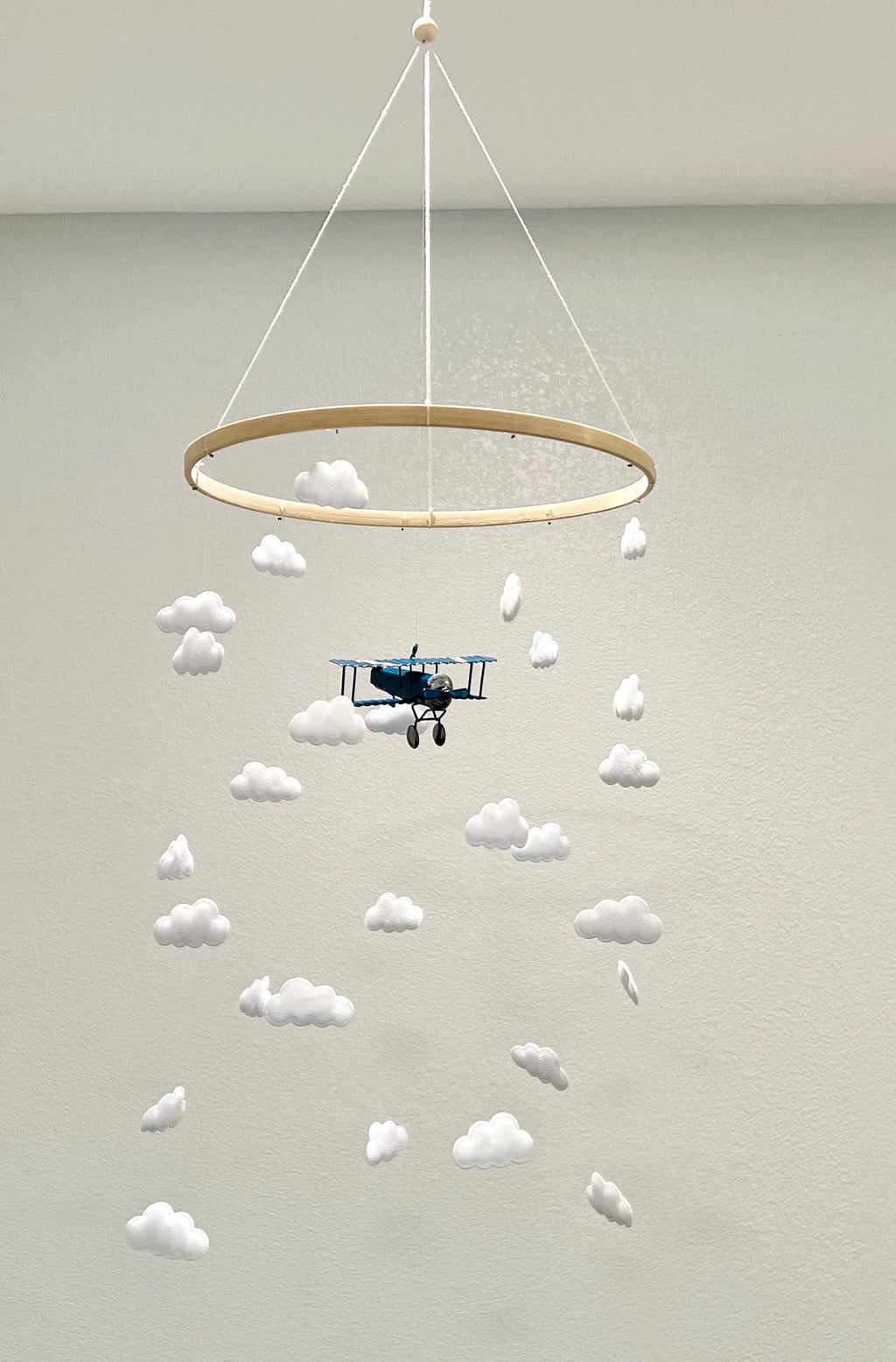 Blue airplane baby mobile, cloud felt baby mobile, baby boy mobile, pilot mobile, gender neutral nursery, baby boy nursery, baby mobile