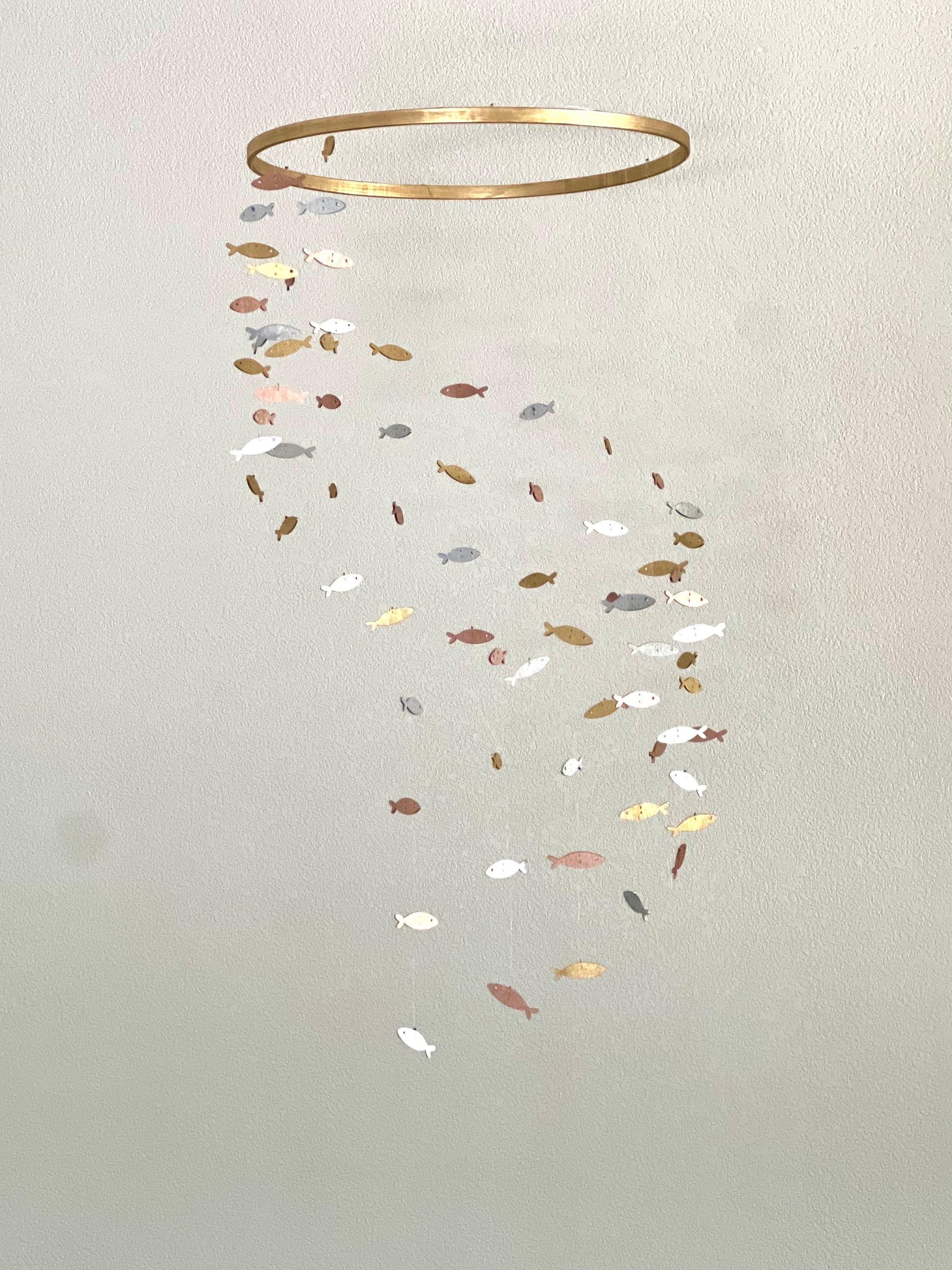 Multicolor fish baby mobile, marine crib mobile nursery gold silver rose gold wood fish kids mobile toddler minimalist boho mobile