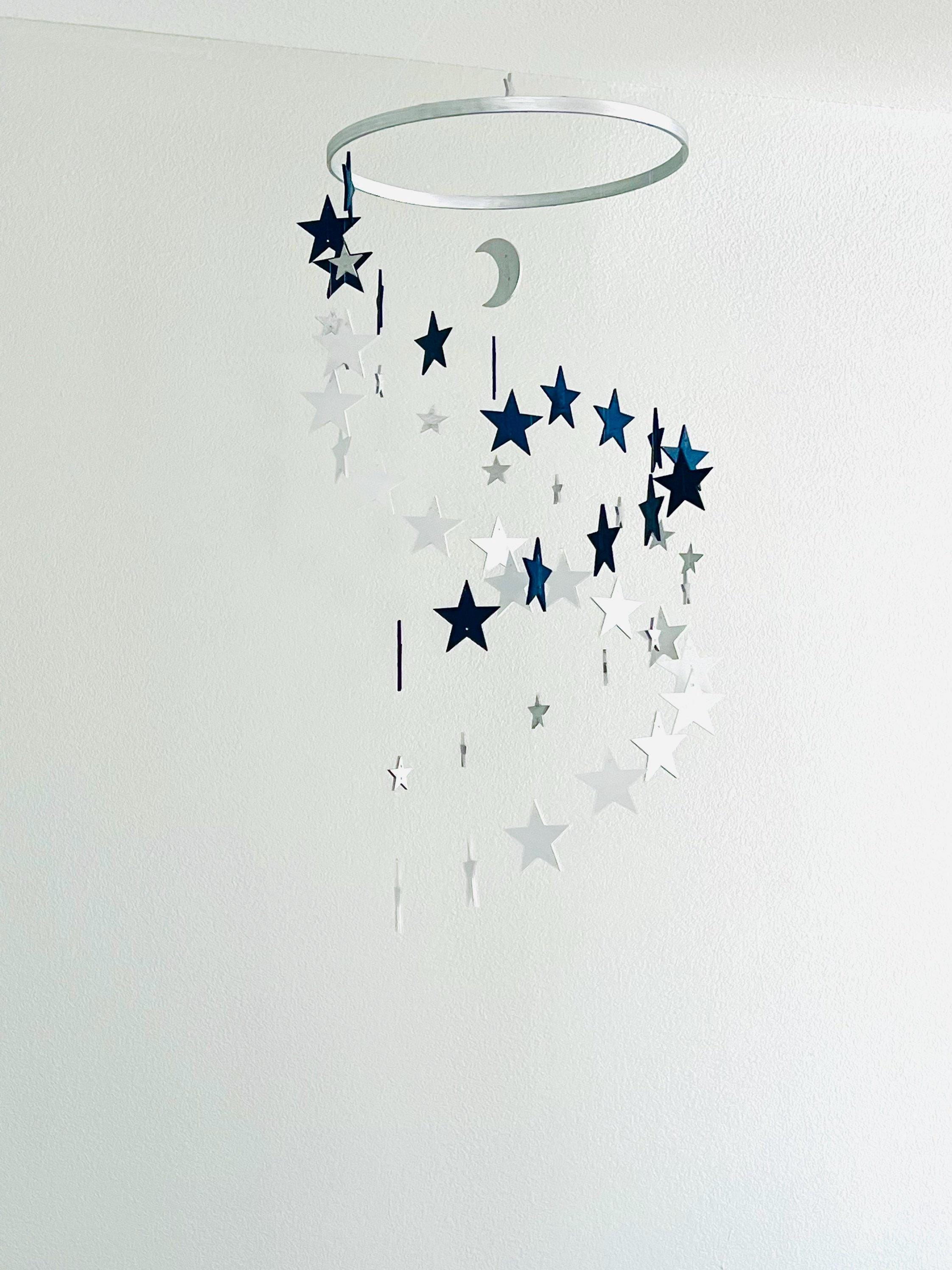 Gold and navy and white stars baby mobile, wood stars and moon mobile nursery, toddlers mobile, kids room decor, minimalist mobiles