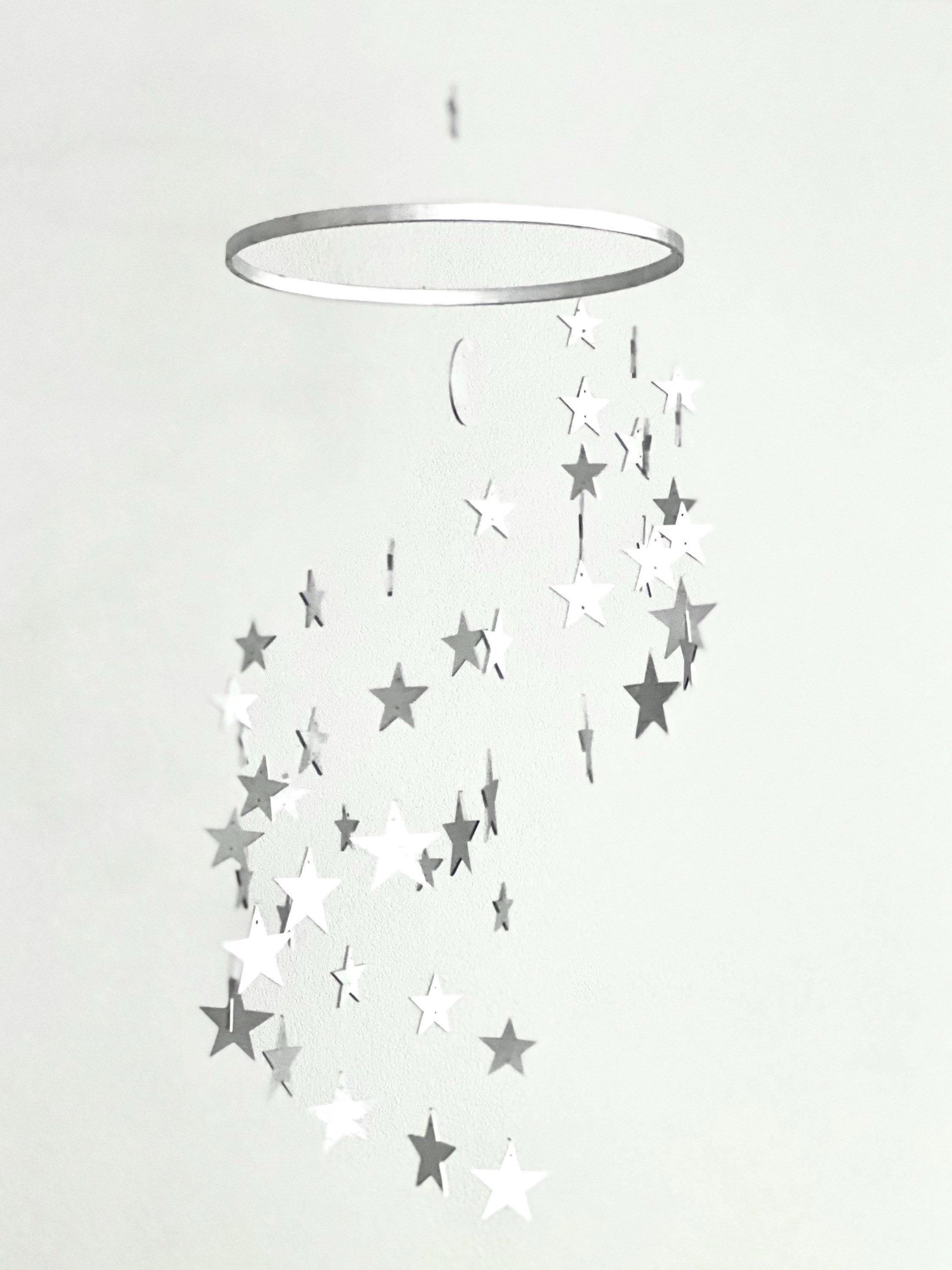 Silver stars baby mobile, gold stars and moon mobile nursery, moon baby mobile, night baby mobile, minimalist mobile, gender neutral mobile