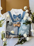 Baby Boy Gift Box – Newborn Outfit Set with Bowtie, Wooden Toy Truck & Swaddle Blanket | Baby Shower Gift | 3-6 Months