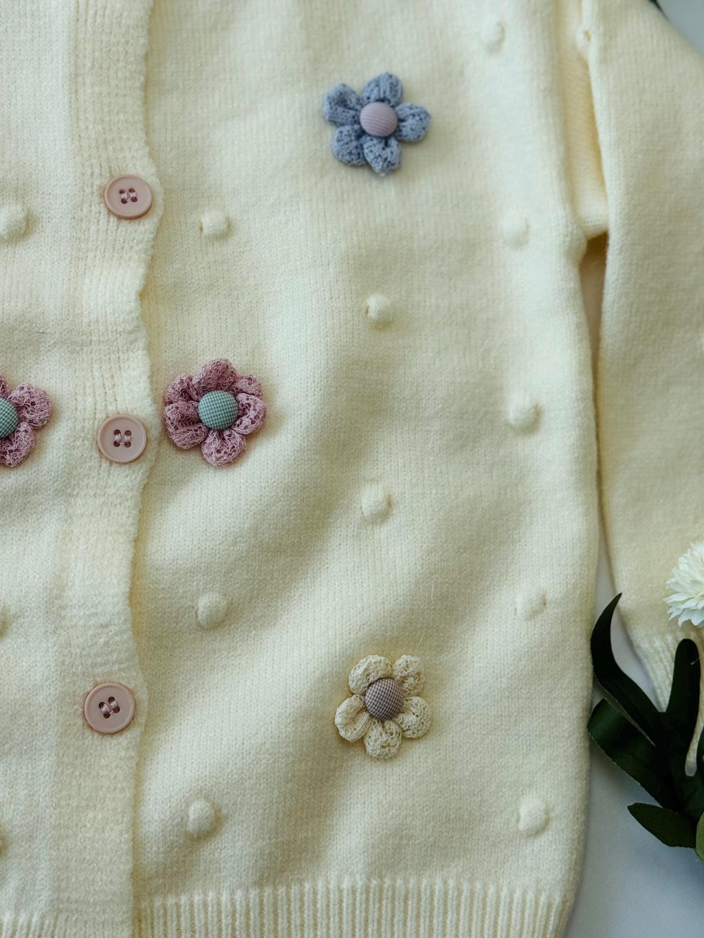 Christmas Gif Box Baby Gift Box – Ivory Knit Cardigan with Daisies, Headbands & Bib | Baby Shower Gift |  Outfit Set | Coming Home Gift