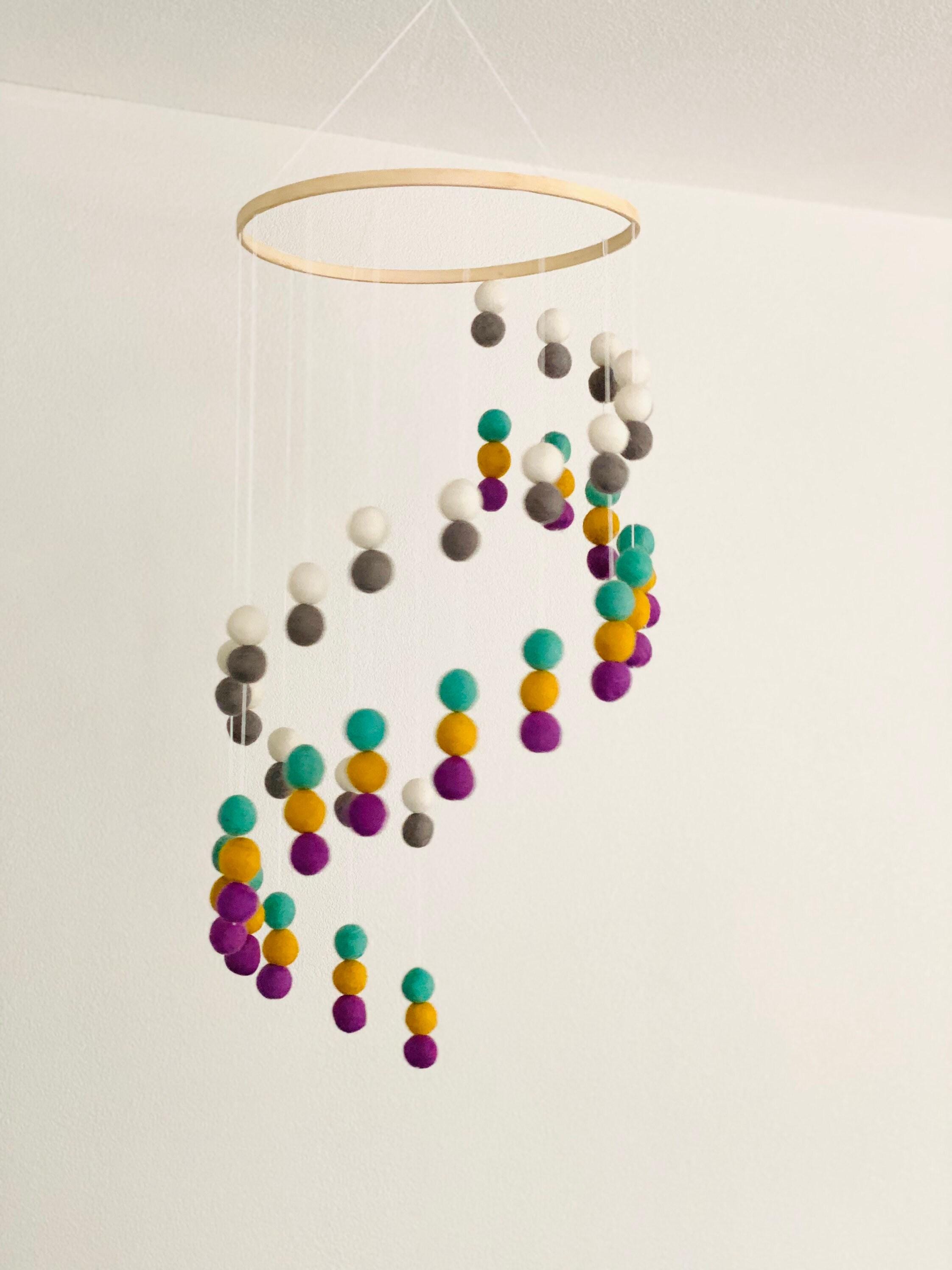 Felt wool ball mobile, pom pom mobile, felt pom pom mobile, felt ball mobile, baby girl mobile, minimalist mobile, boho nursery decor