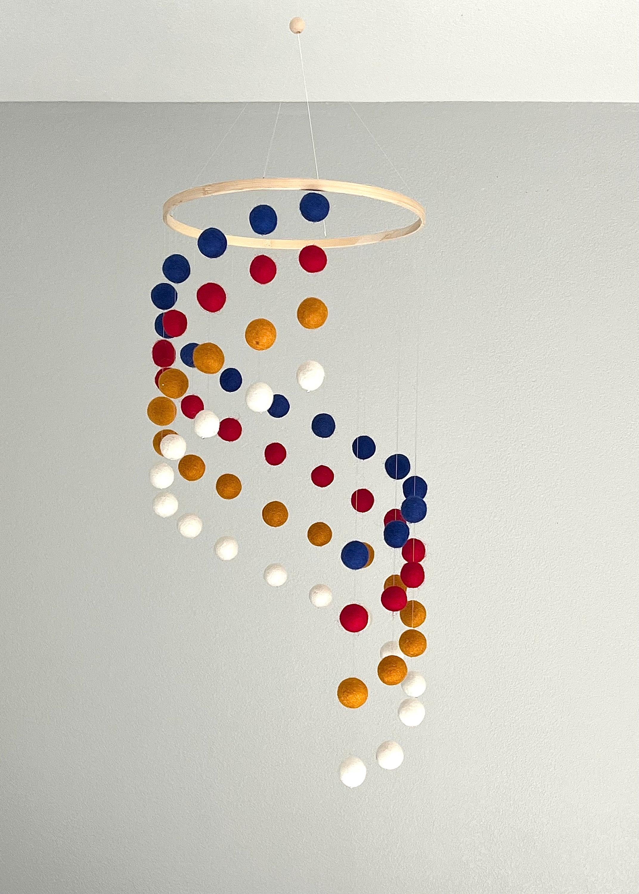 Colorful felt wool ball mobile, pom pom mobile, felt pom pom mobile, felt ball mobile, minimalist mobile, boho nursery decor