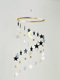 Gold and black and white stars baby mobile, wood stars and moon mobile nursery, spinning mobile, kids room decor, minimalist mobiles
