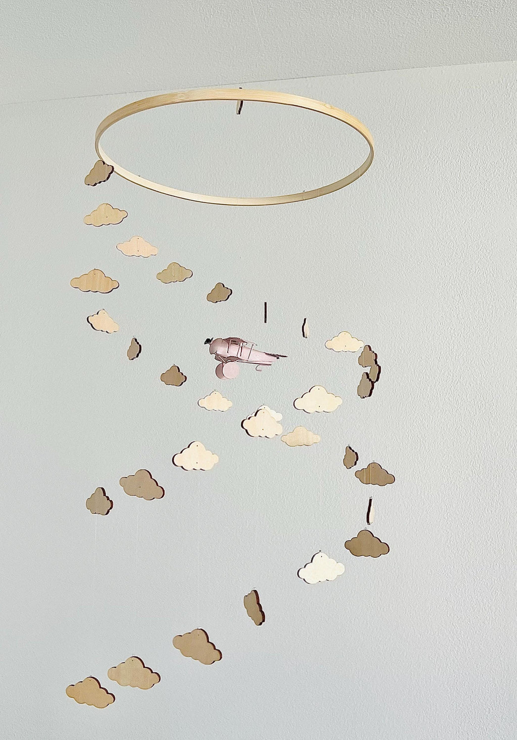 Dust pink airplane and clouds baby mobile, spiral crib mobile nursery, boho  baby mobile, minimalist mobile, gender neutral mobile