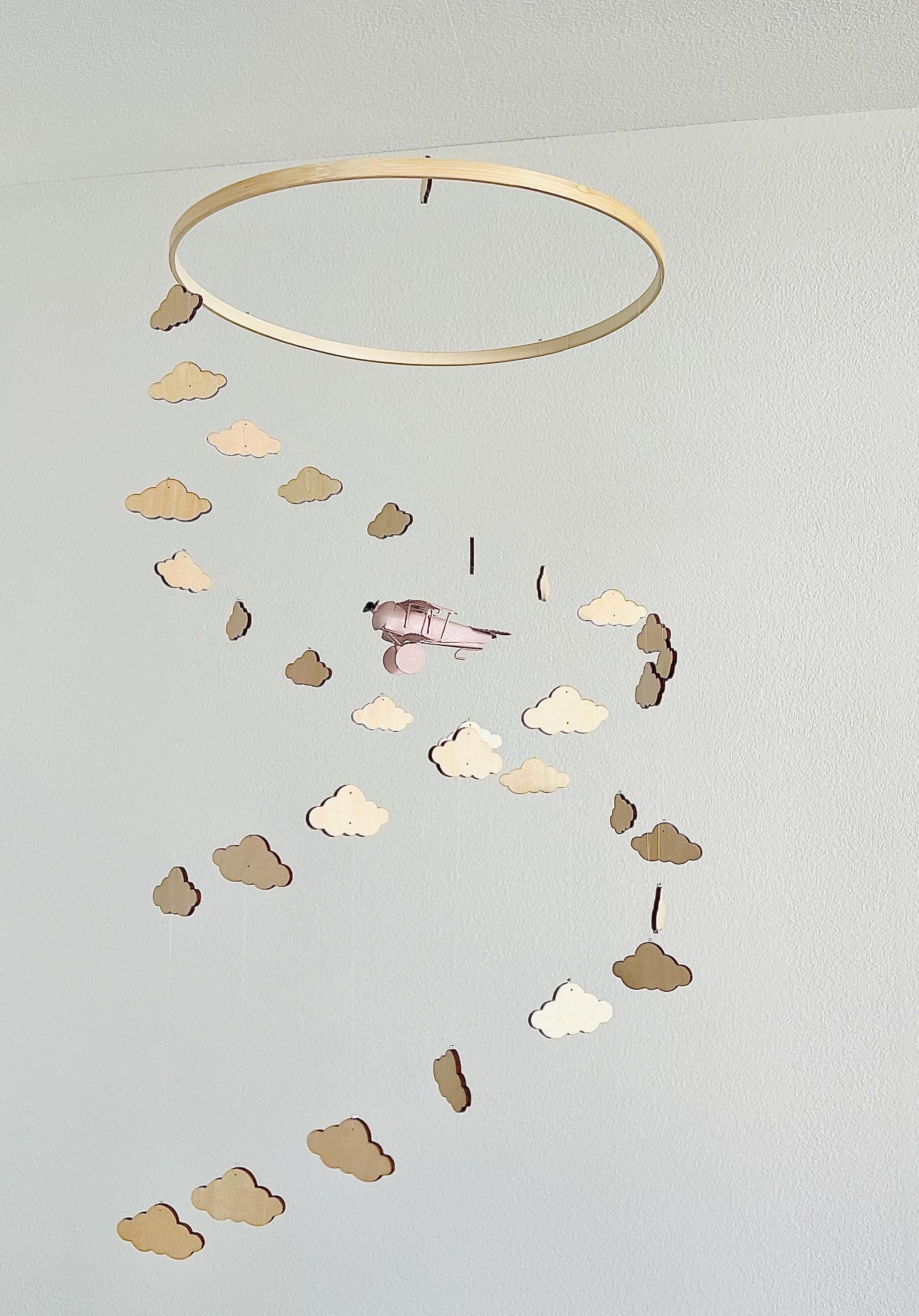 Dust pink airplane and clouds baby mobile, spiral crib mobile nursery, boho  baby mobile, minimalist mobile, gender neutral mobile