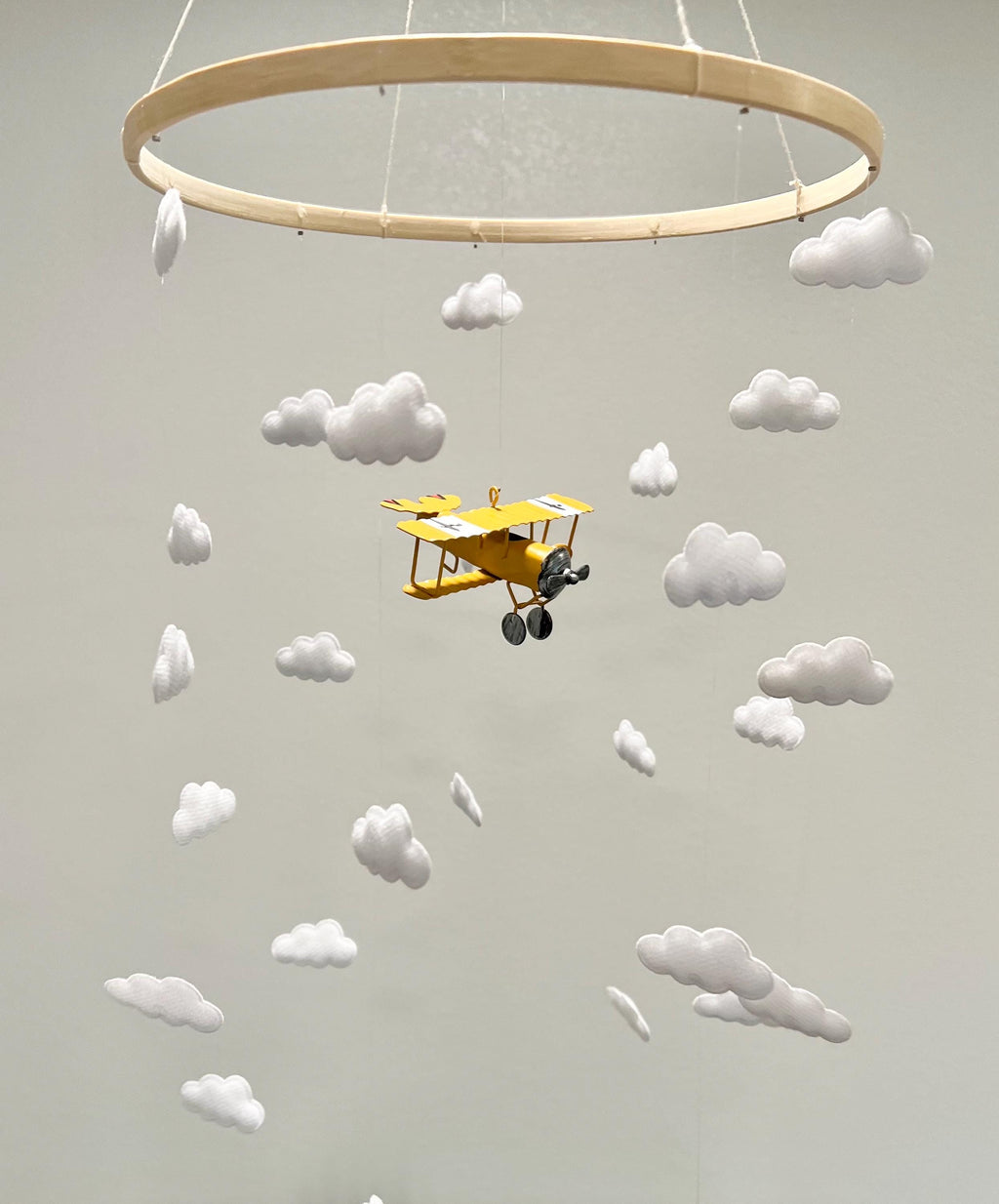 Blue airplane baby mobile, cloud felt baby mobile, baby boy mobile, pilot mobile, gender neutral nursery, baby boy nursery, baby mobile
