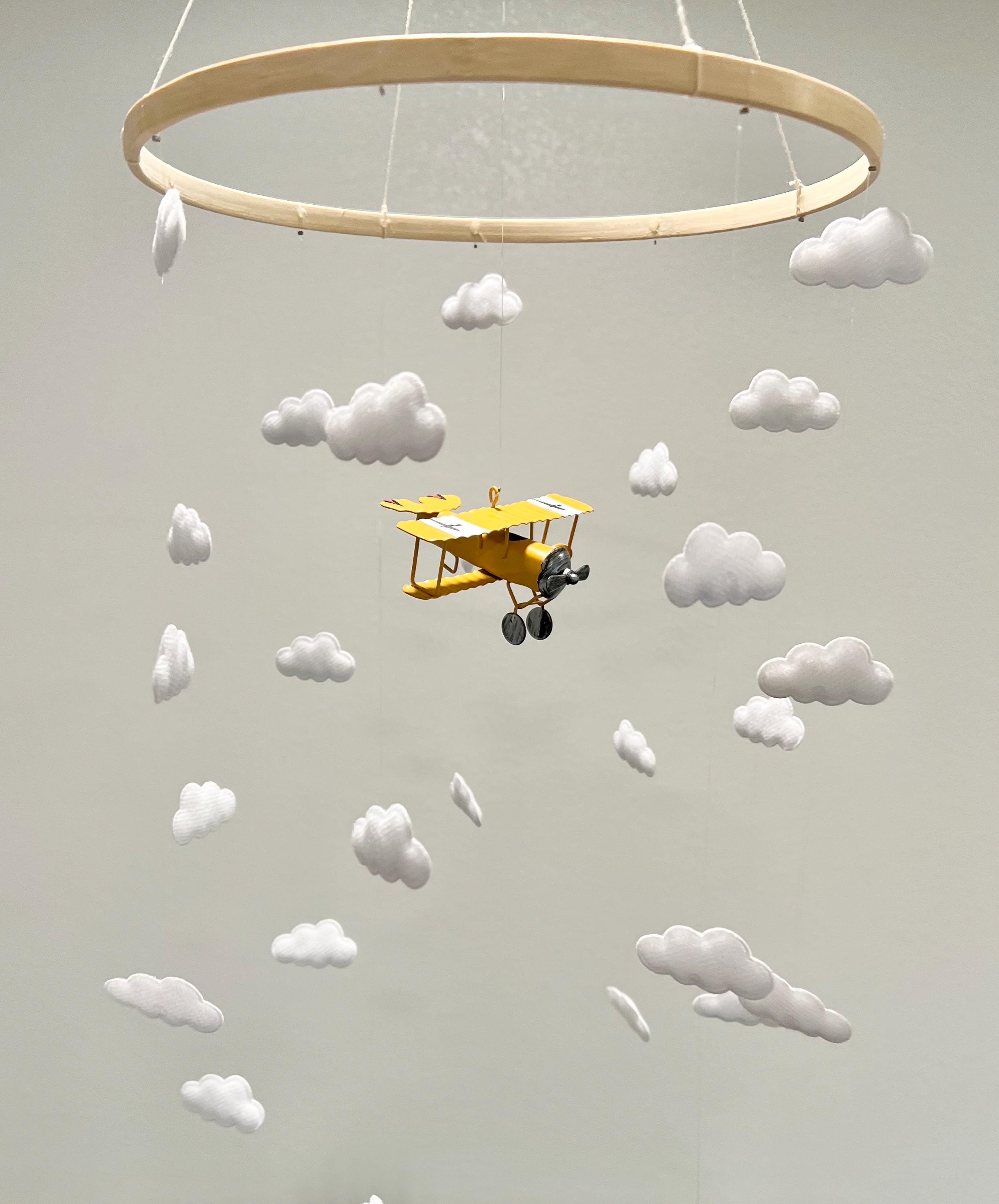 Blue airplane baby mobile, cloud felt baby mobile, baby boy mobile, pilot mobile, gender neutral nursery, baby boy nursery, baby mobile