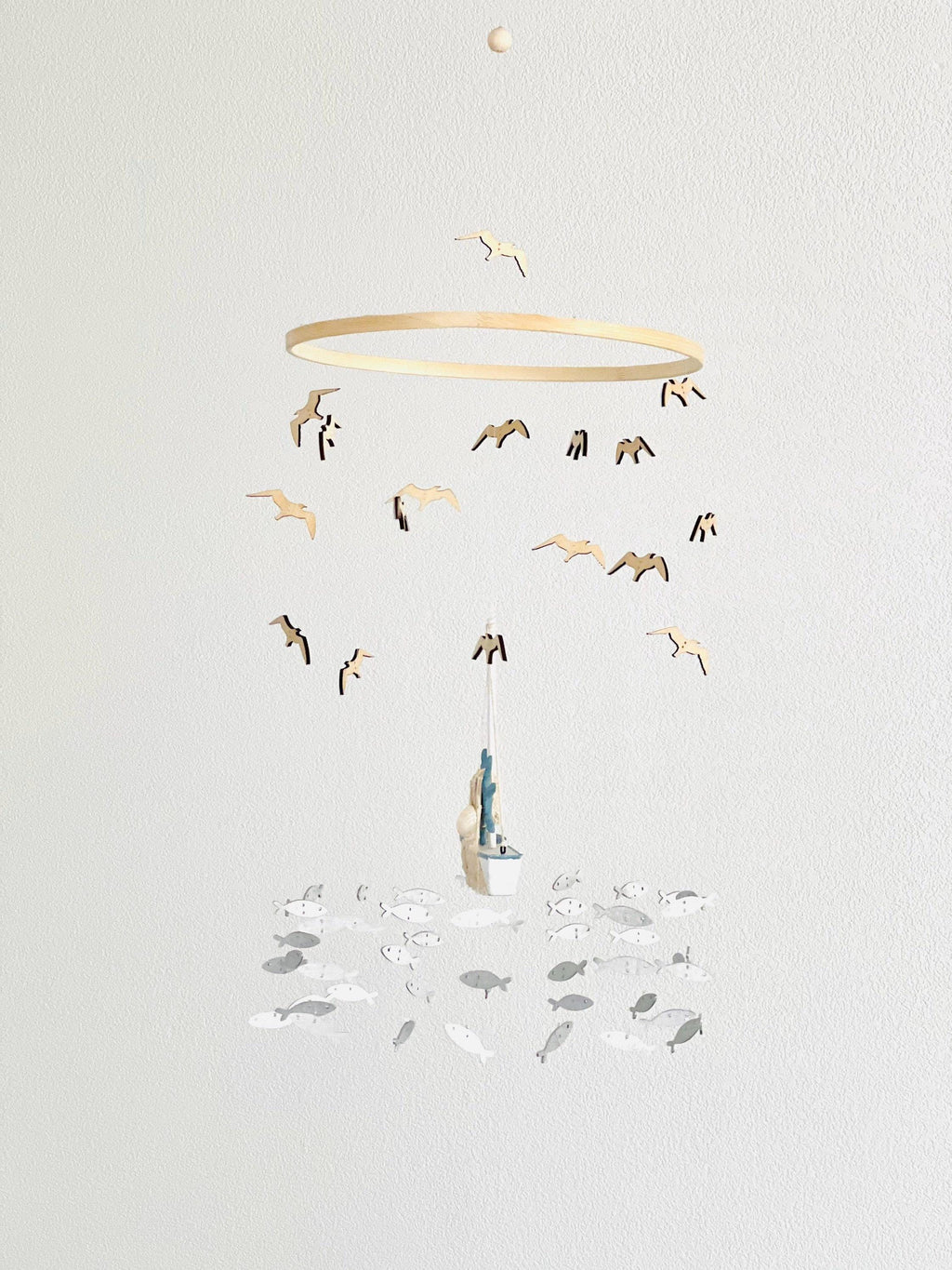 Fishing baby mobile, marine crib mobile nursery, boat fish bird baby toddler mobile, modern minimalist mobile, gender neutral mobile