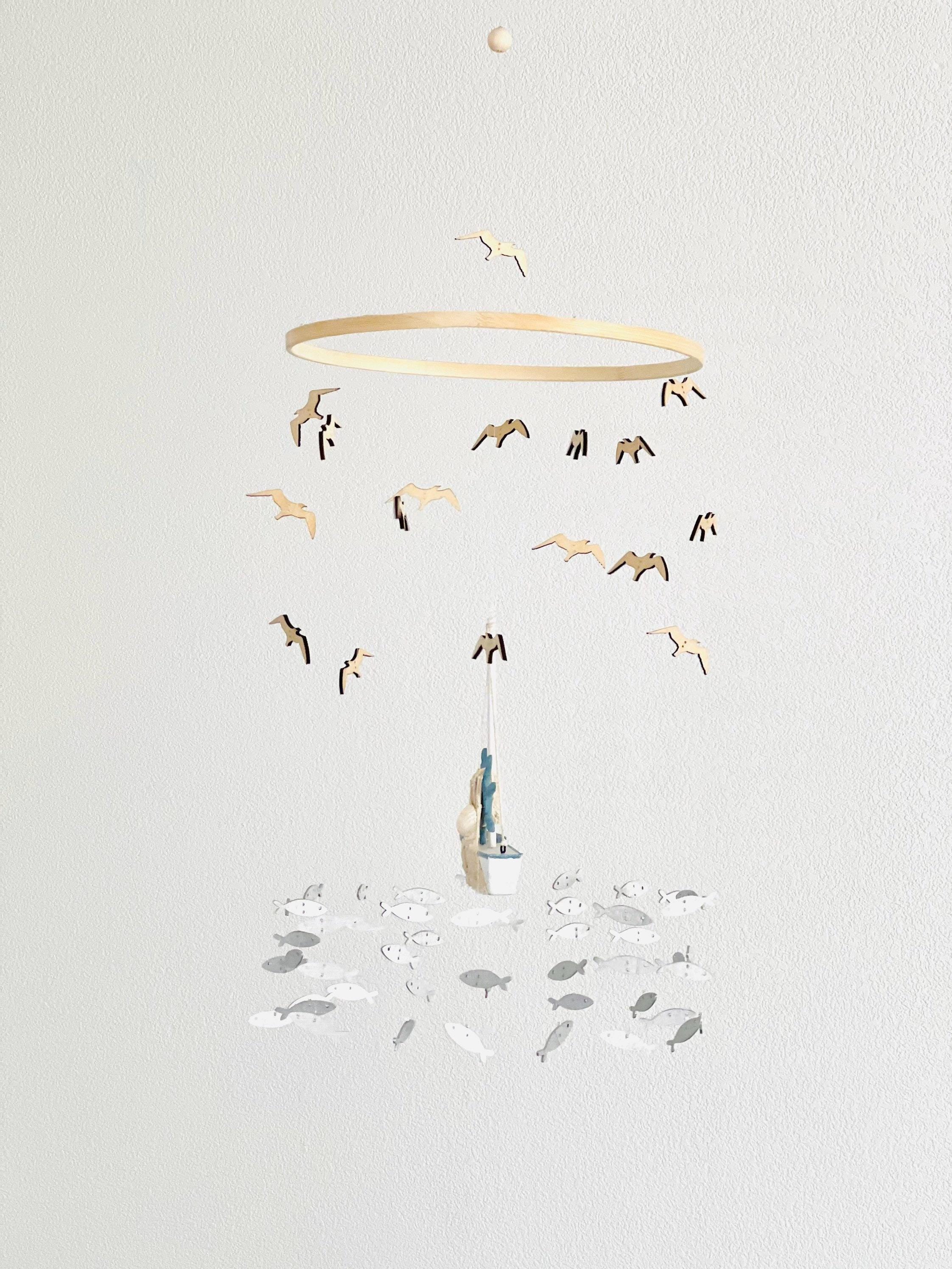 Fishing baby mobile, marine crib mobile nursery, boat fish bird baby toddler mobile, modern minimalist mobile, gender neutral mobile