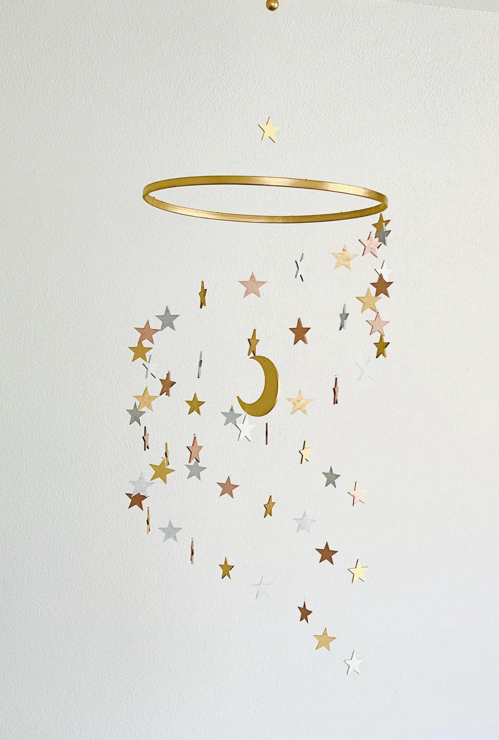 Multicolor wood stars and moon baby mobile, stars and moon mobile nursery, night baby mobile, minimalist mobile, gender neutral mobile