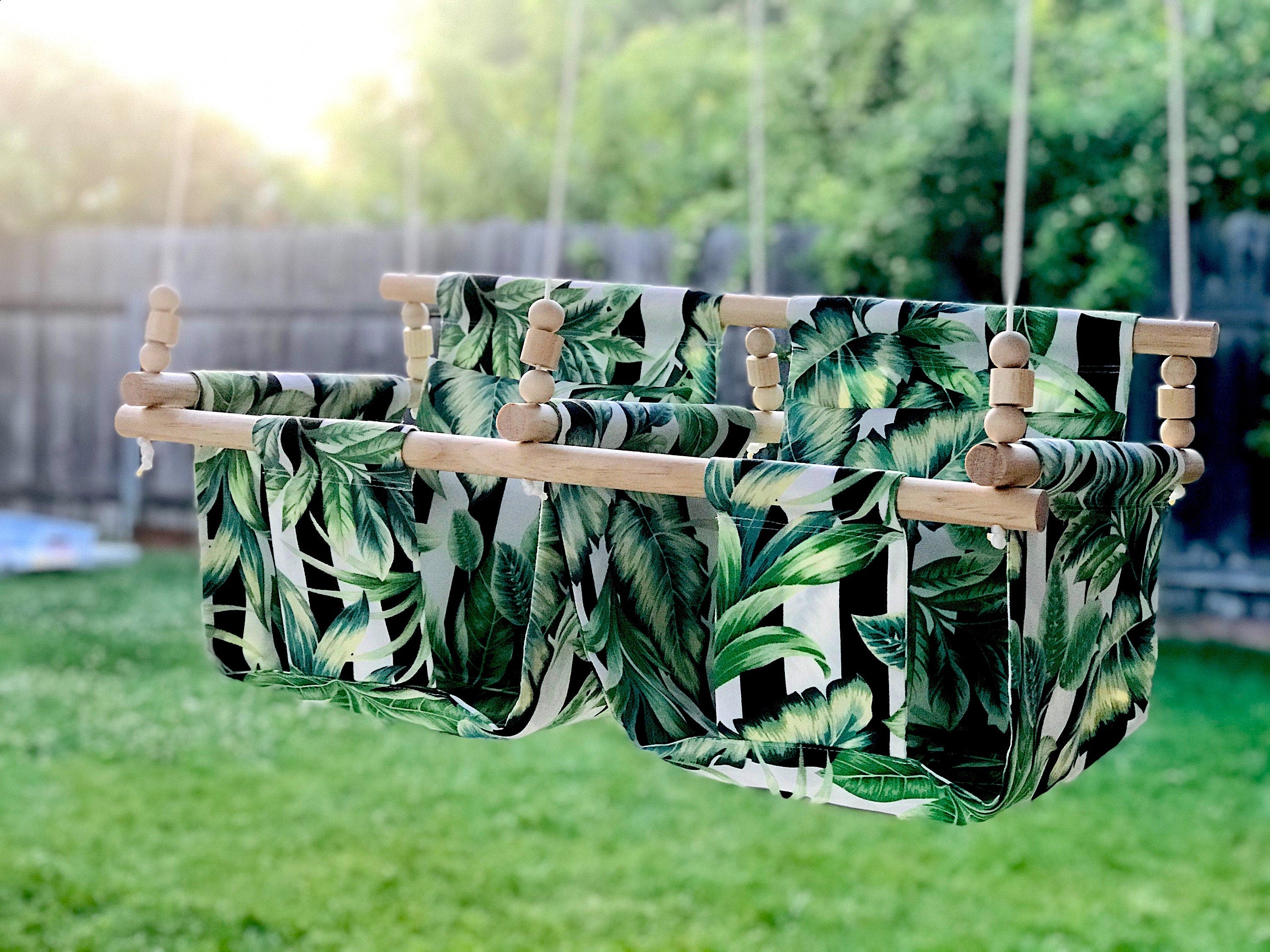 Floral Print High Back Twin / Siblings Babies Fabric Swing.  Double Indoor/Outdoor Baby/Toddler Swing with Pillows