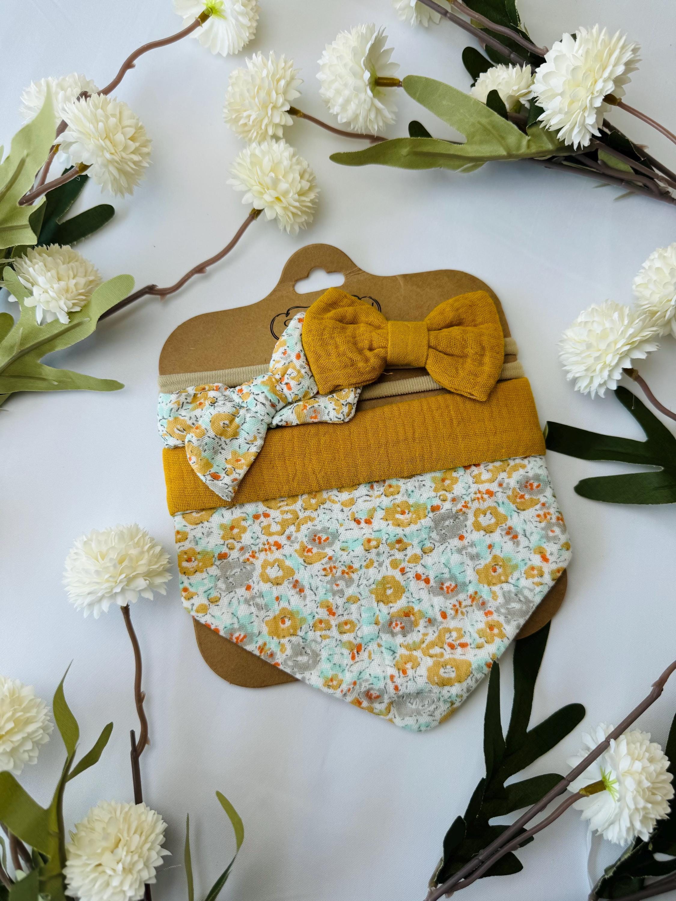Christmas Gif Box Baby Gift Box – Ivory Knit Cardigan with Daisies, Headbands & Bib | Baby Shower Gift |  Outfit Set | Coming Home Gift