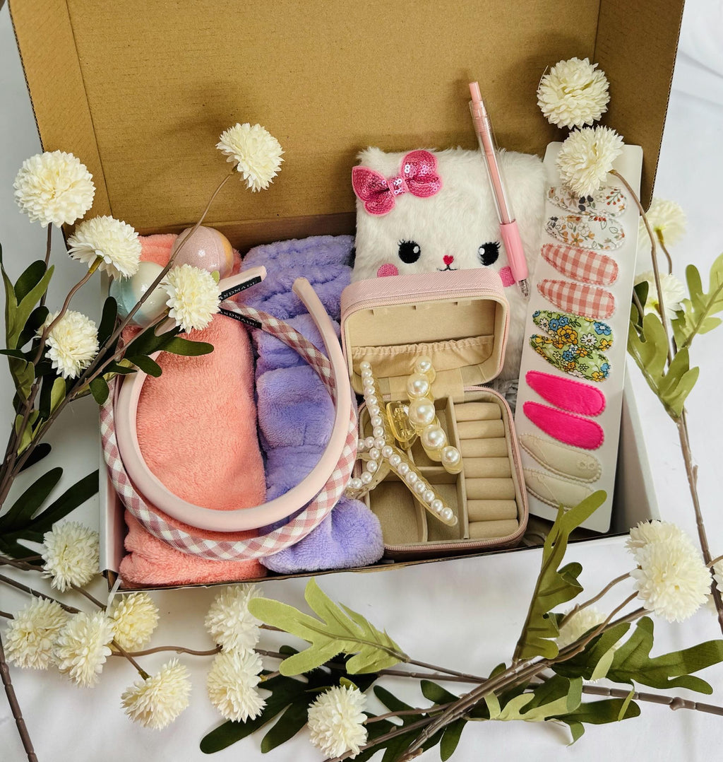 Cute Pink and Purple Spa Gift Box – Jewelry Organizer Self-Care Kit