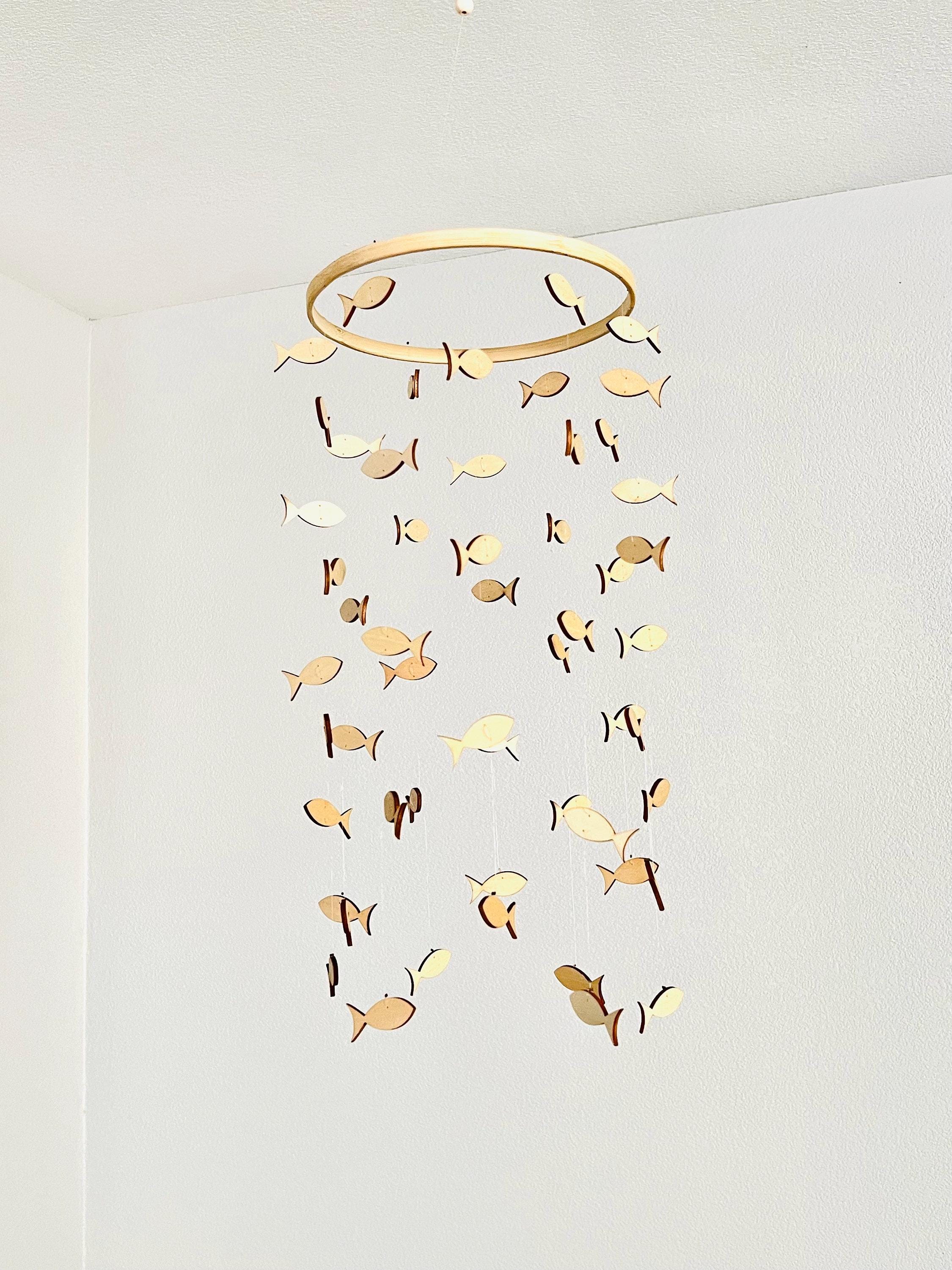 Wood fishing baby mobile, marine crib mobile nursery, night baby mobile, kids mobile, minimalist mobile, gender neutral mobile